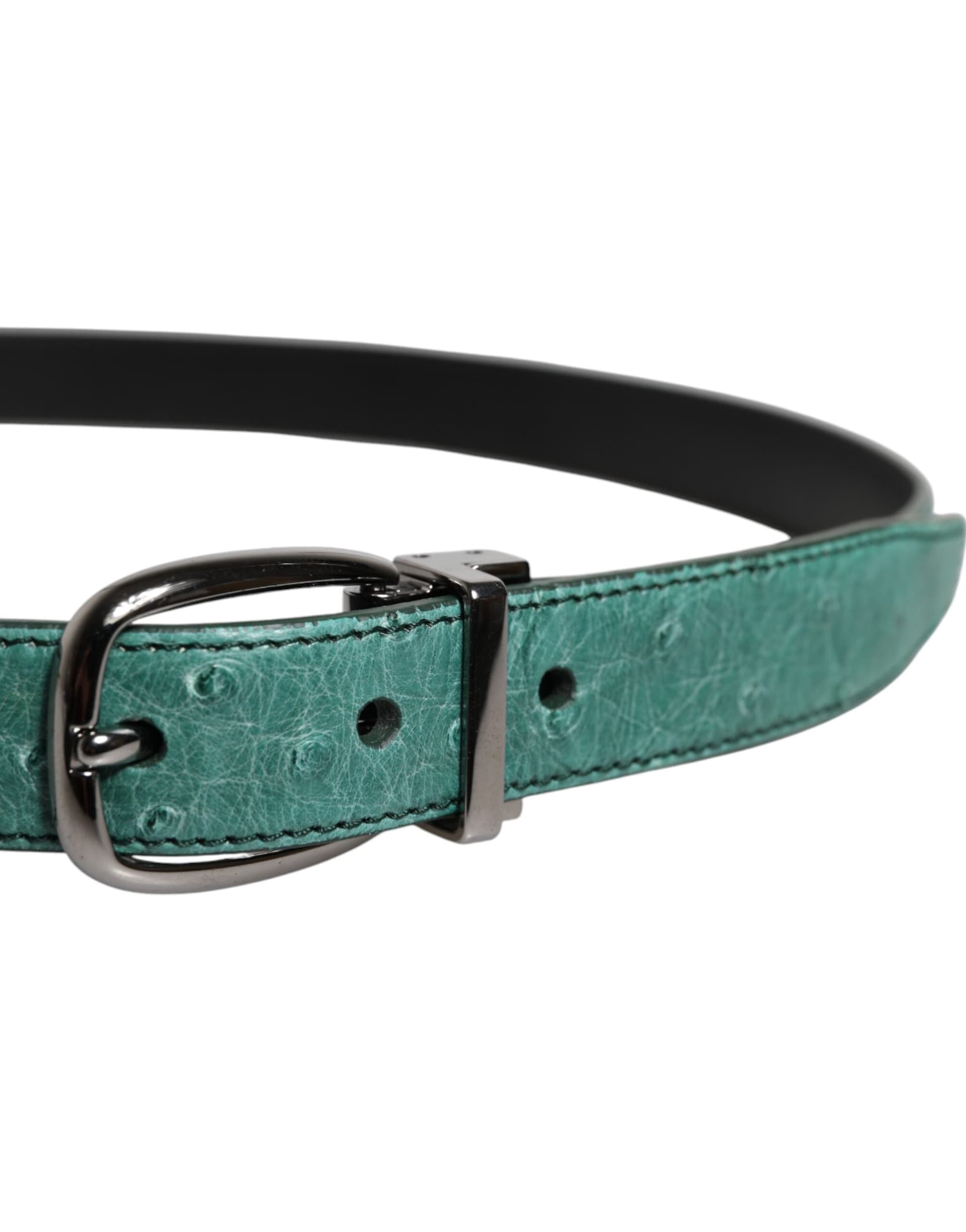 Dolce & Gabbana Green Leather Silver Tone Metal Buckle Belt - 4