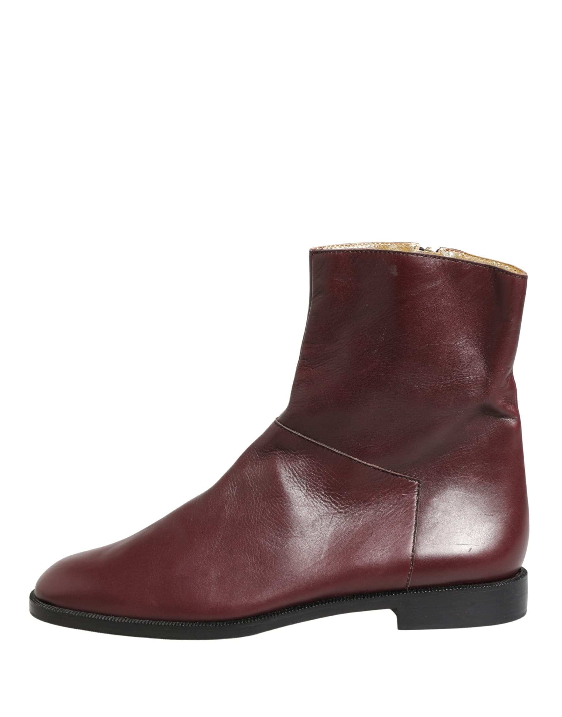 Dolce & Gabbana Maroon Leather Flats Biker Ankle Boots Shoes - 4