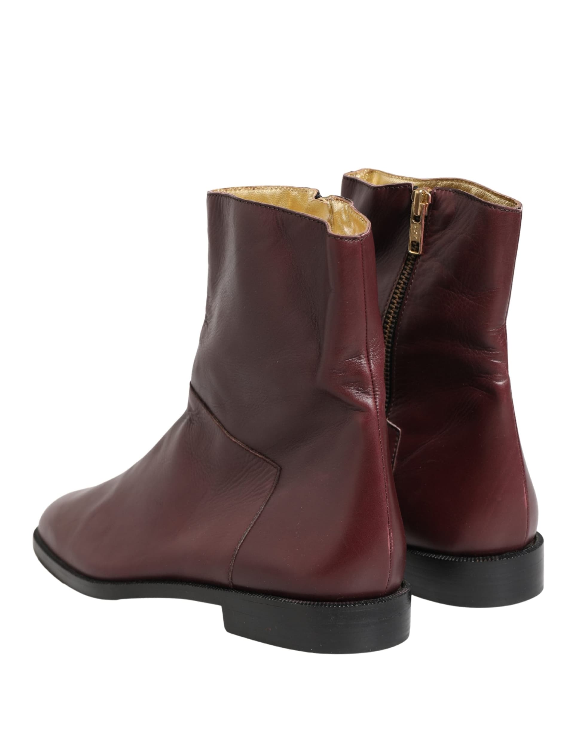 Dolce & Gabbana Maroon Leather Flats Biker Ankle Boots Shoes - 5
