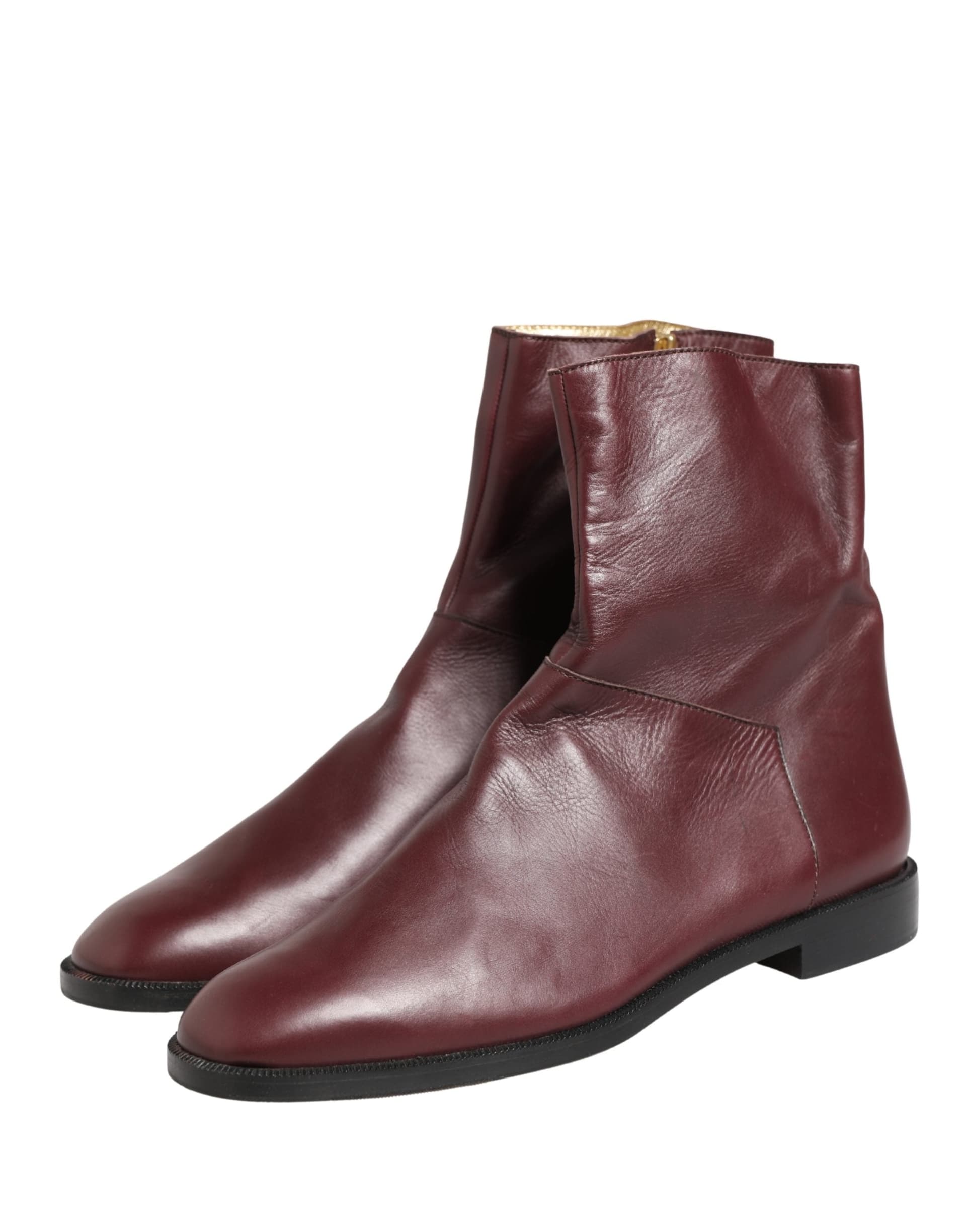 Dolce & Gabbana Maroon Leather Flats Biker Ankle Boots Shoes - 6