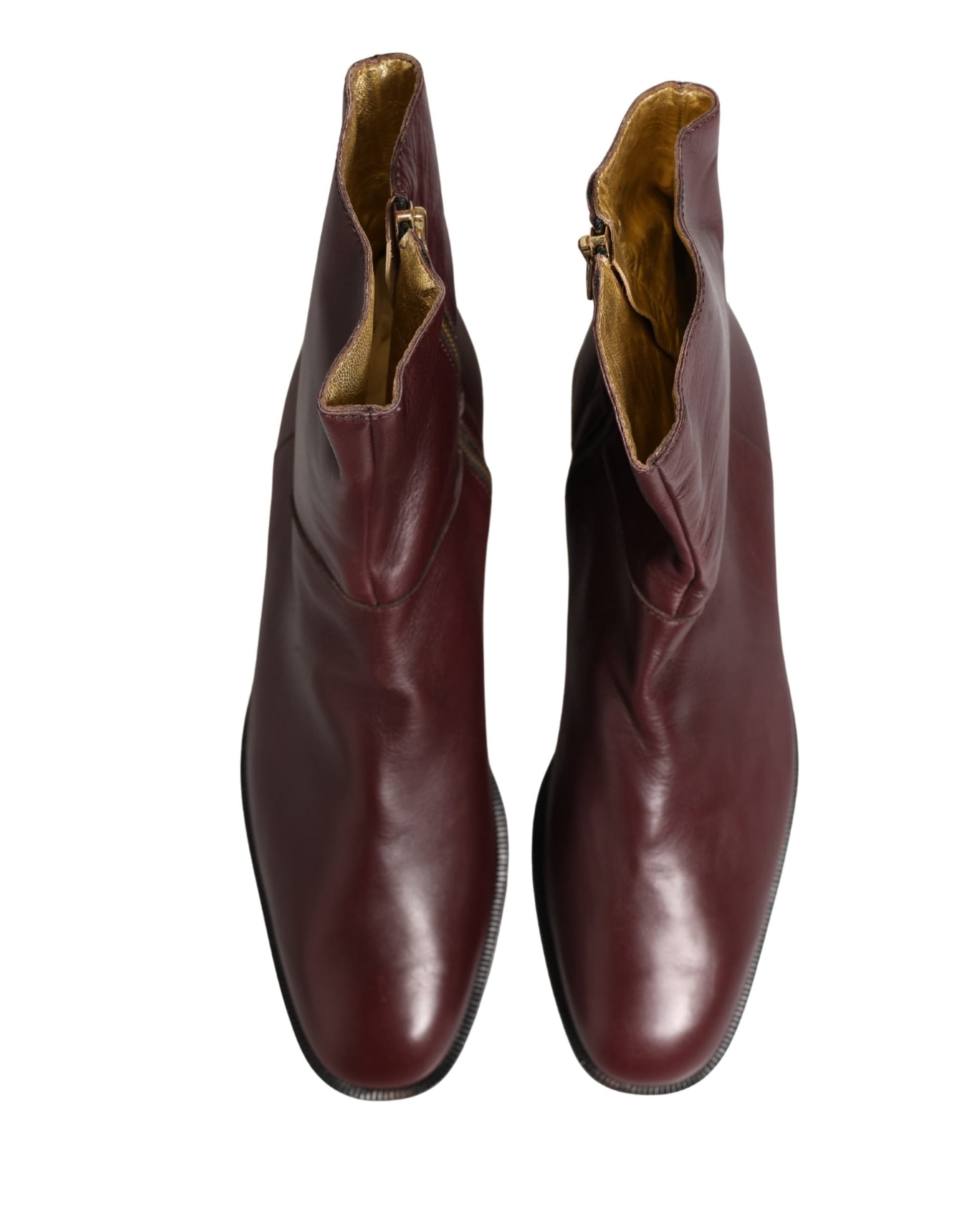 Dolce & Gabbana Maroon Leather Flats Biker Ankle Boots Shoes - 7