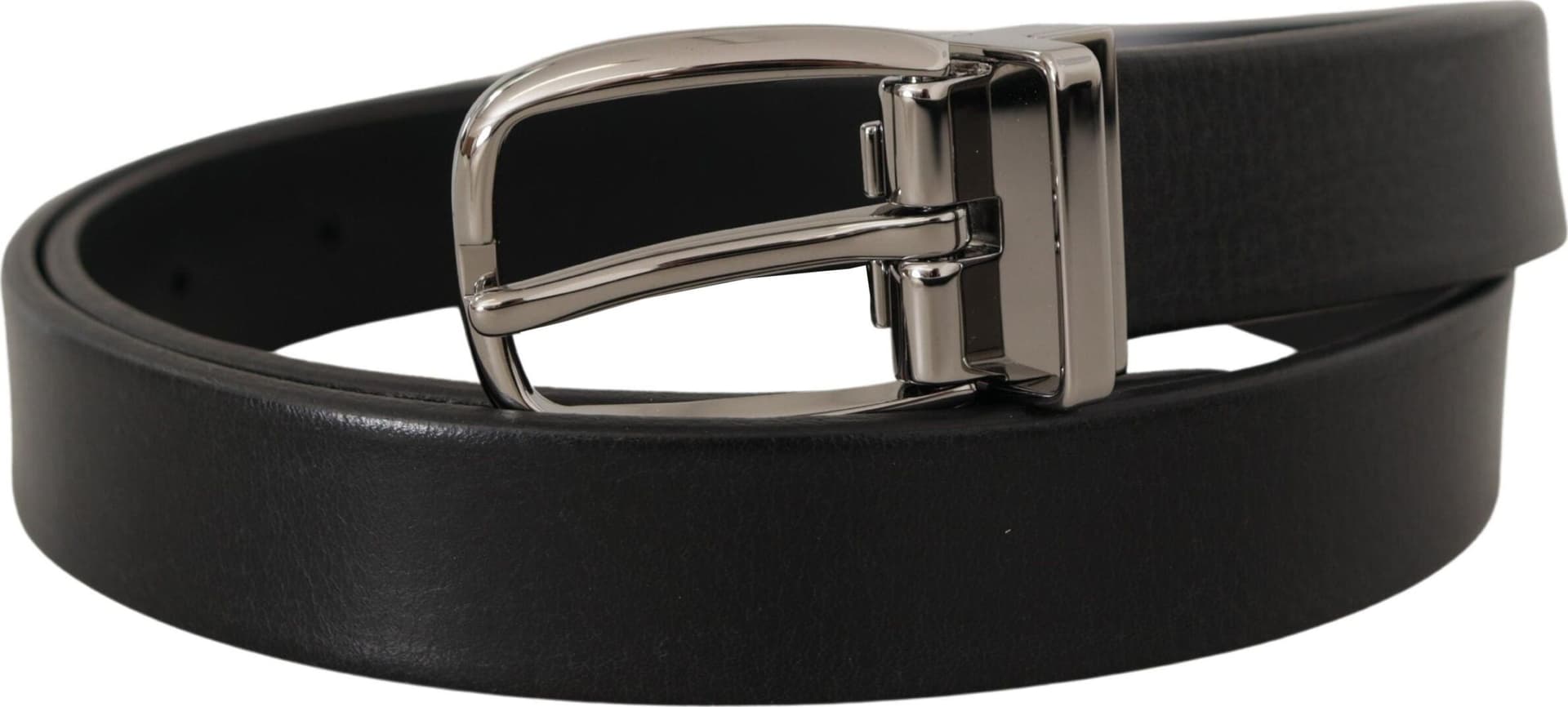 Dolce & Gabbana Black Leather Silver Chrome Metal Logo Buckle Belt - 2