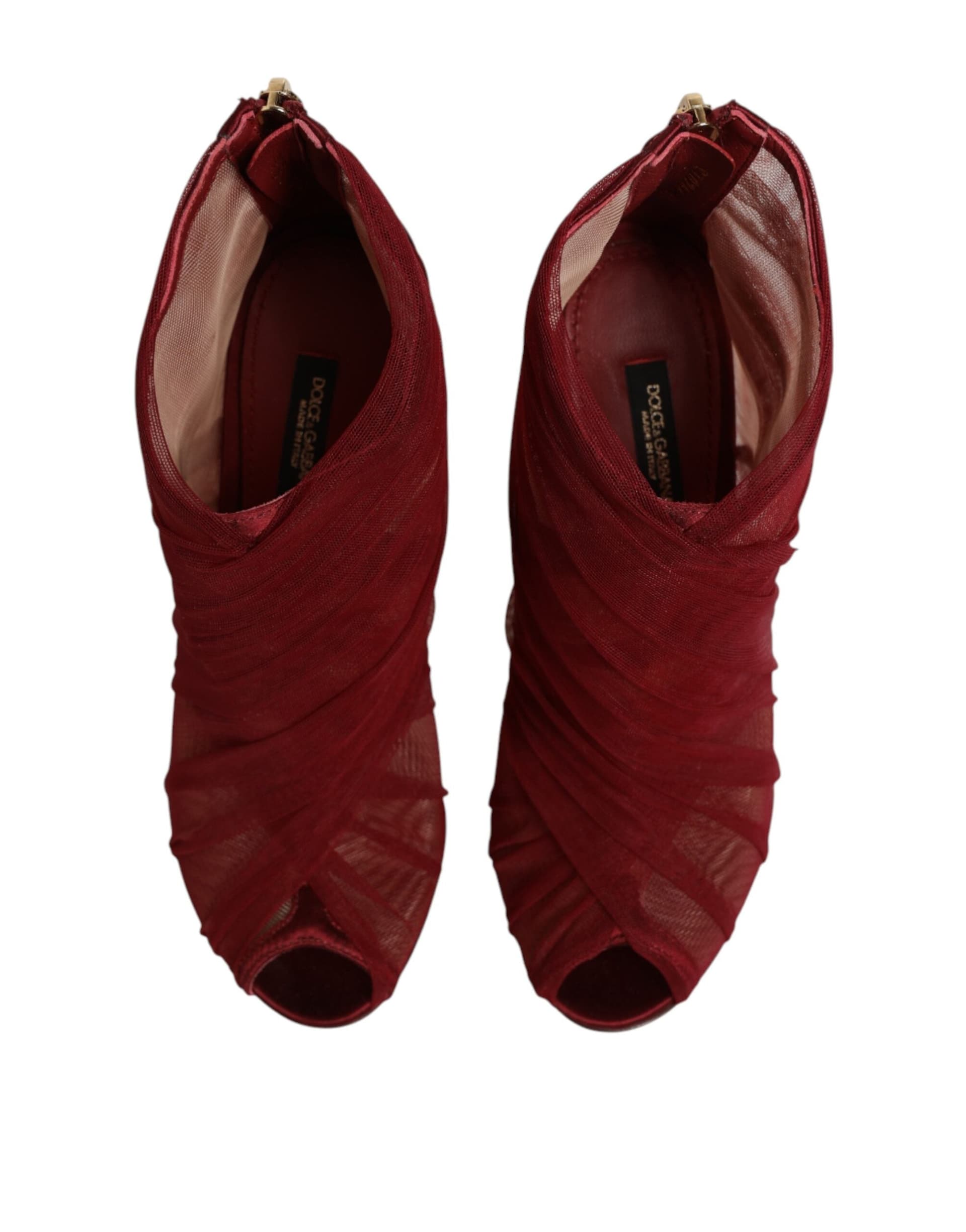 Dolce & Gabbana Red Tulle Ankle Boots Stiletto Heels Shoes - 2