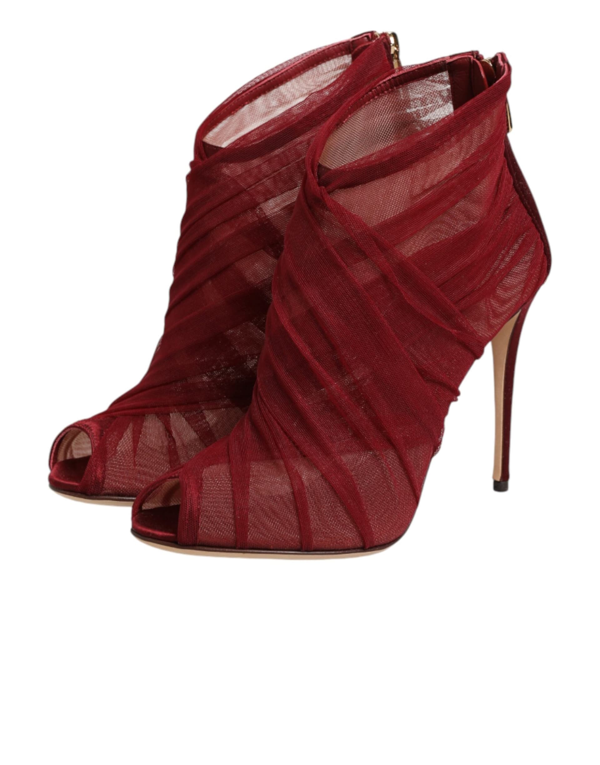 Dolce & Gabbana Red Tulle Ankle Boots Stiletto Heels Shoes - 3
