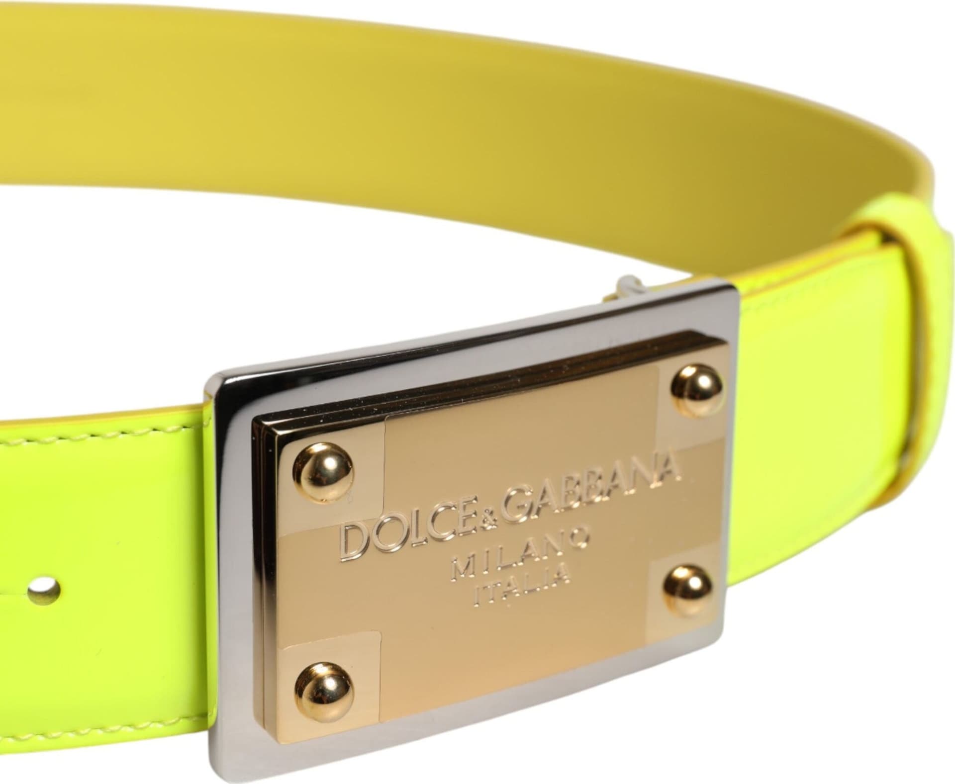 Dolce & Gabbana Yellow Green Classic Metal Logo Buckle Belt - 4
