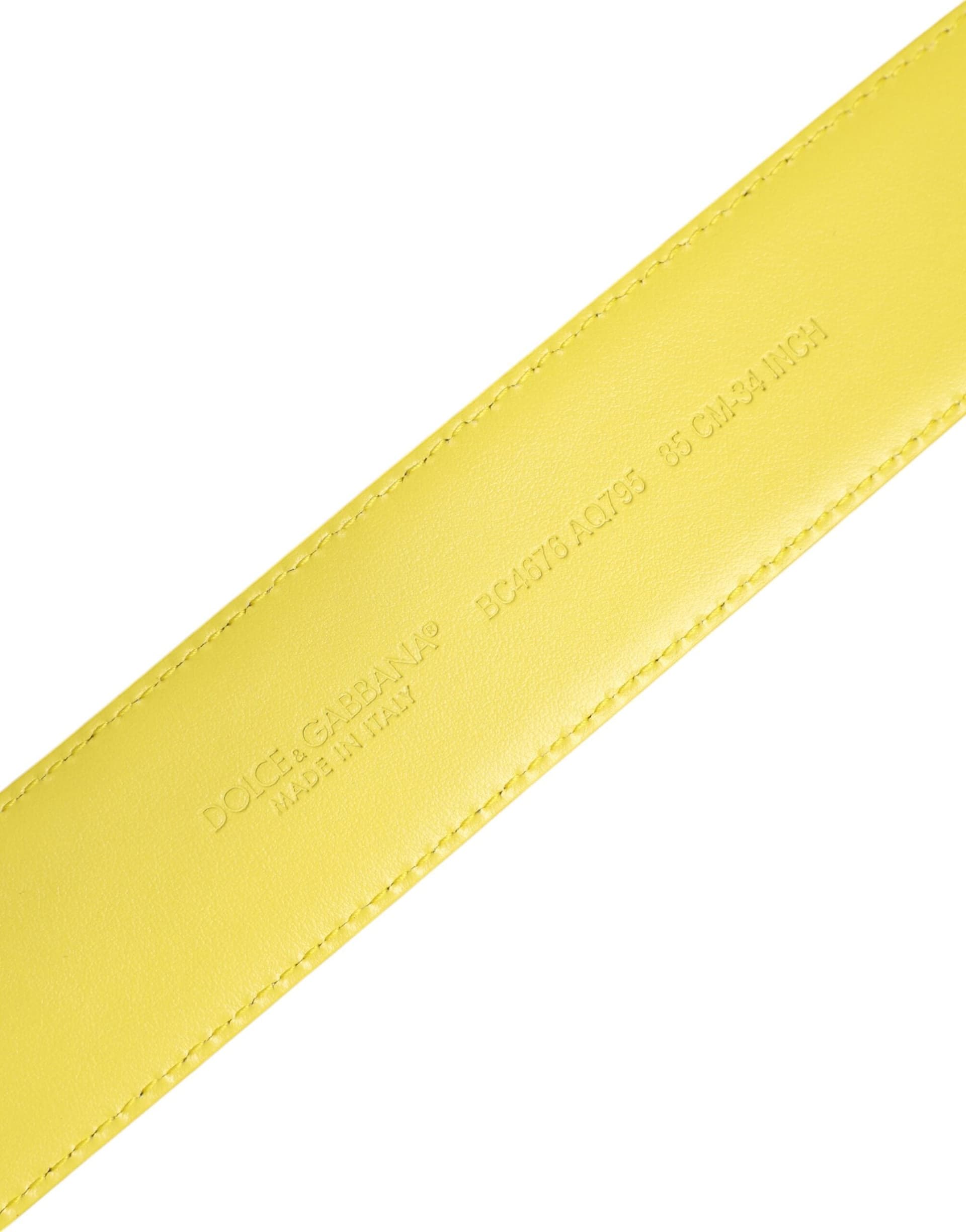 Dolce & Gabbana Yellow Green Classic Metal Logo Buckle Belt - 5