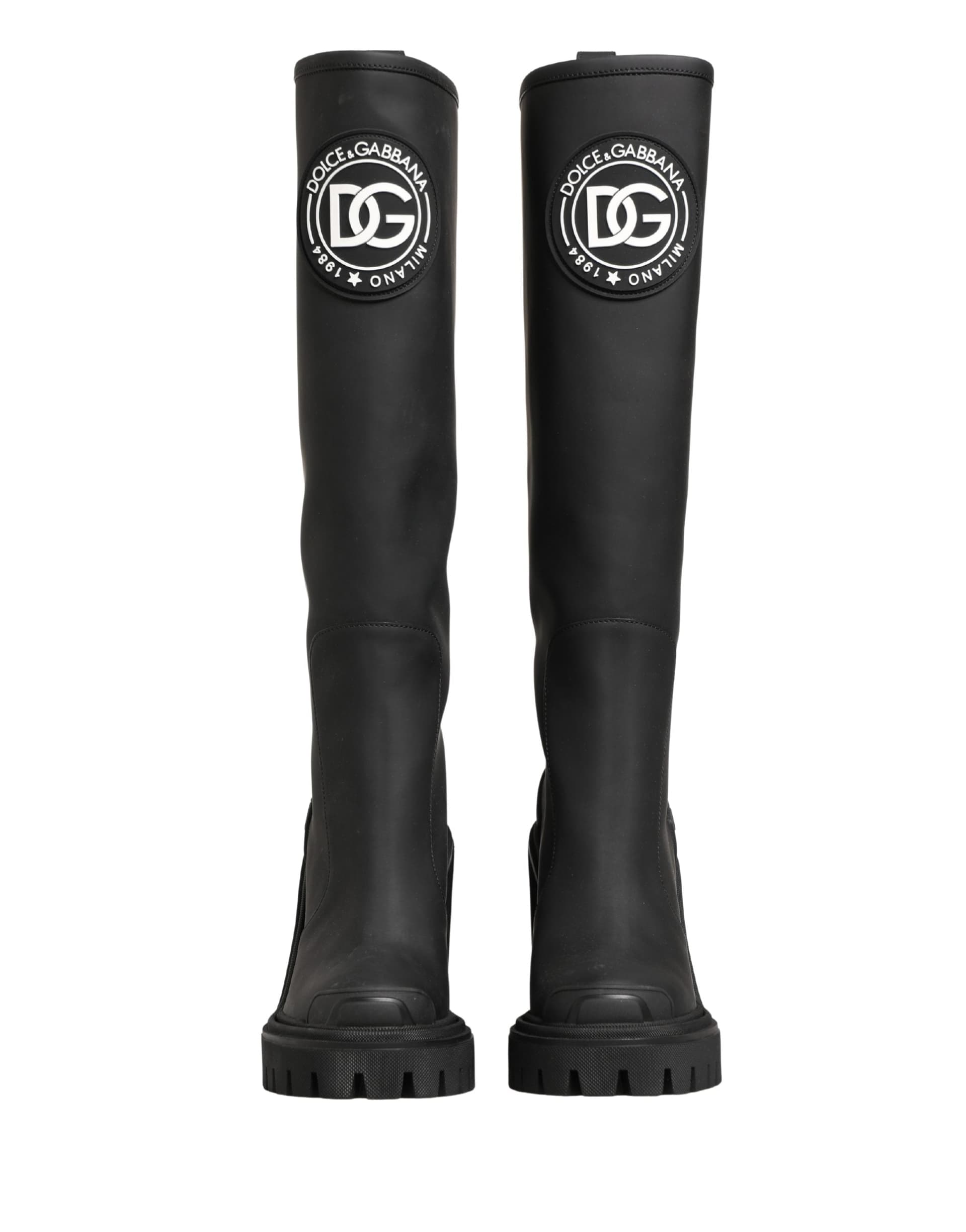Dolce & Gabbana Black Rubberised Leather High Boots Shoes - 2