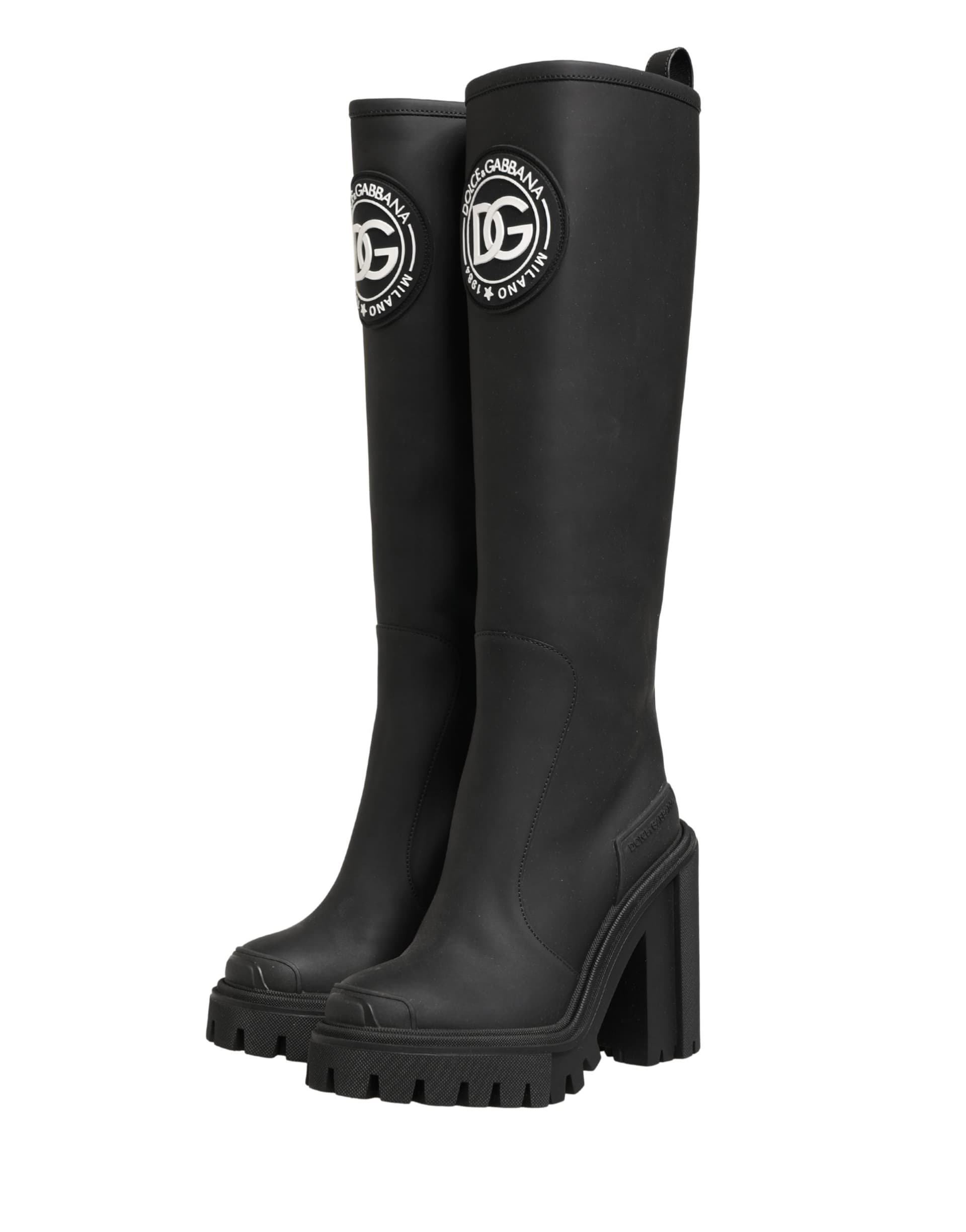 Dolce & Gabbana Black Rubberised Leather High Boots Shoes - 4