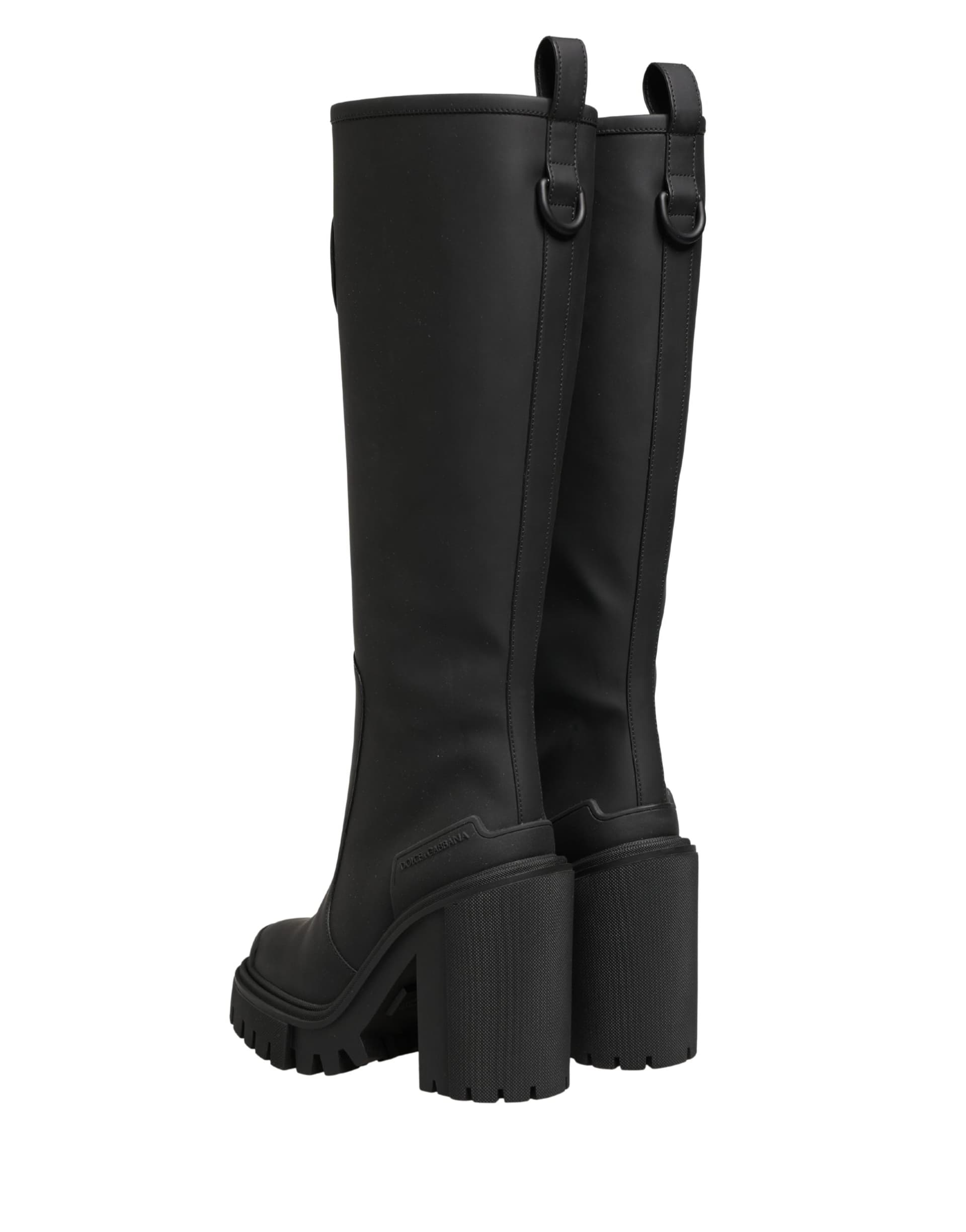 Dolce & Gabbana Black Rubberised Leather High Boots Shoes - 5