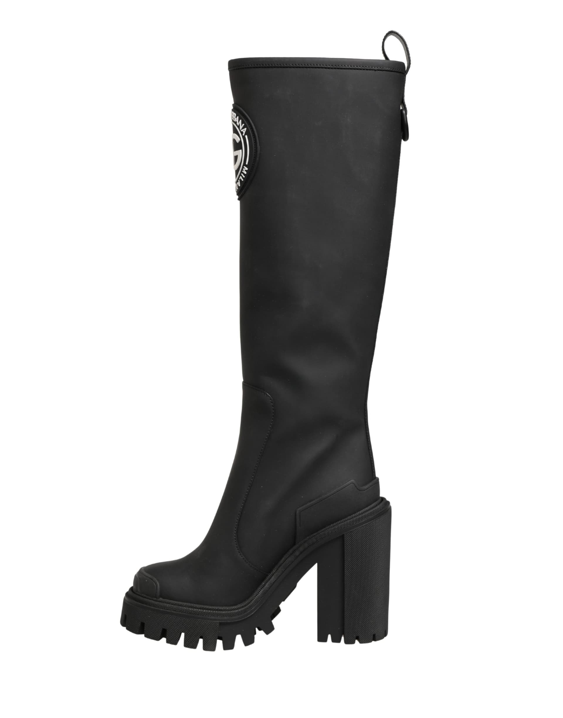 Dolce & Gabbana Black Rubberised Leather High Boots Shoes - 6