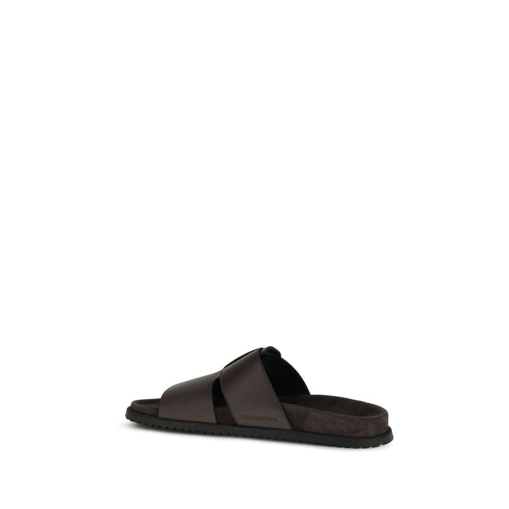 Dolce & Gabbana Brown Calf Leather Bos Taurus Flat Sandals - 3
