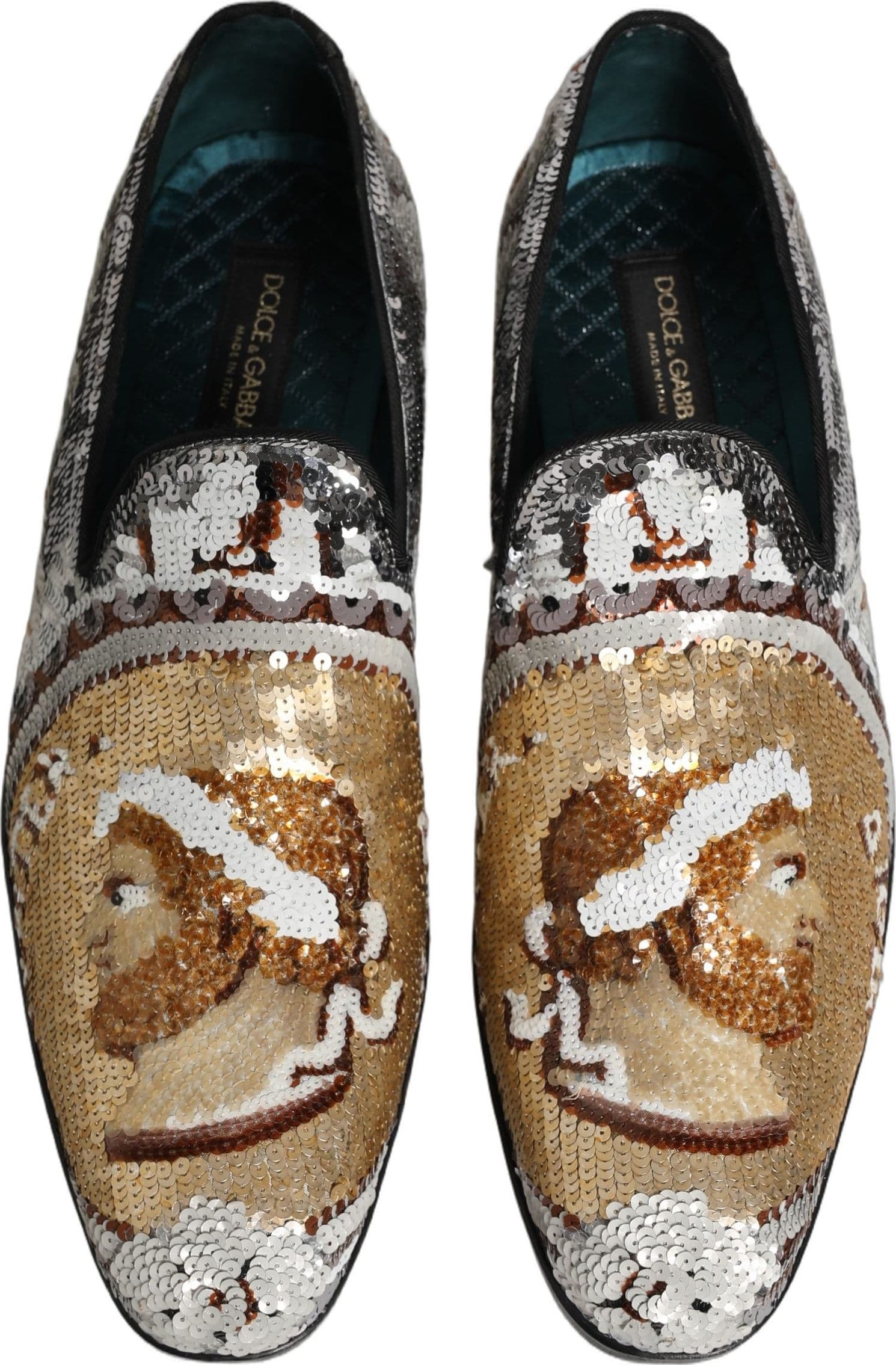 Dolce & Gabbana White Gold Sequined Slip On Loafers Shoes - 3