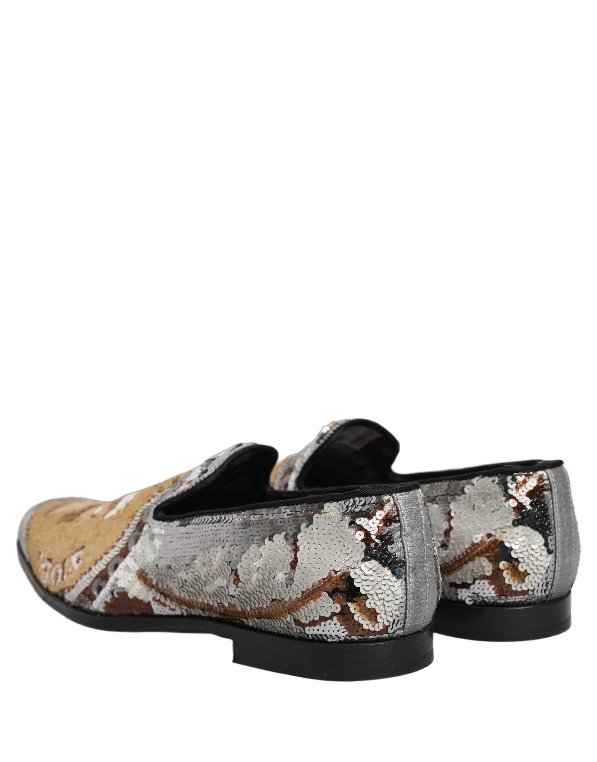 Dolce & Gabbana White Gold Sequined Slip On Loafers Shoes - 5