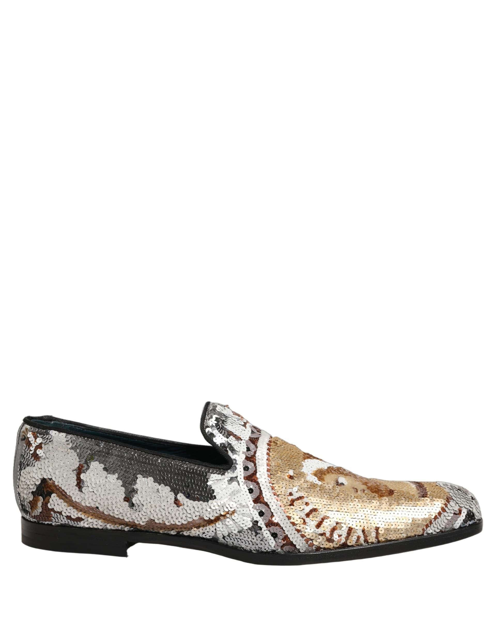Dolce & Gabbana White Gold Sequined Slip On Loafers Shoes - 8