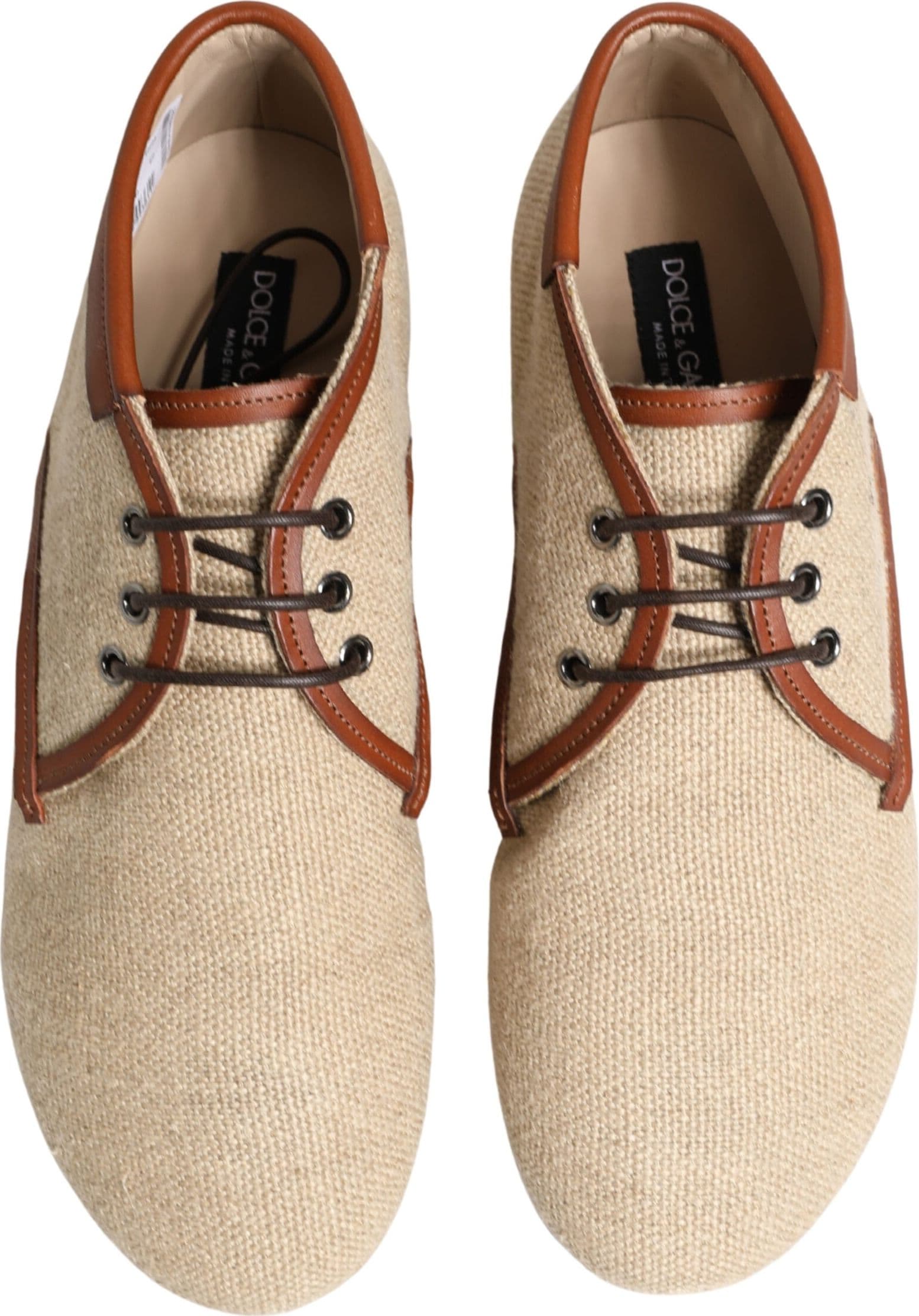 Dolce & Gabbana Beige Canvas Lace-Up Men Dress Derby Shoes - 2