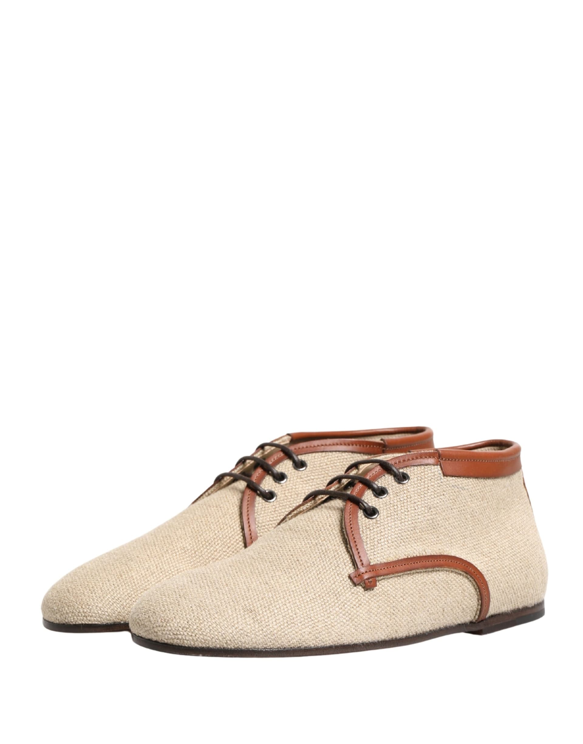 Dolce & Gabbana Beige Canvas Lace-Up Men Dress Derby Shoes - 3