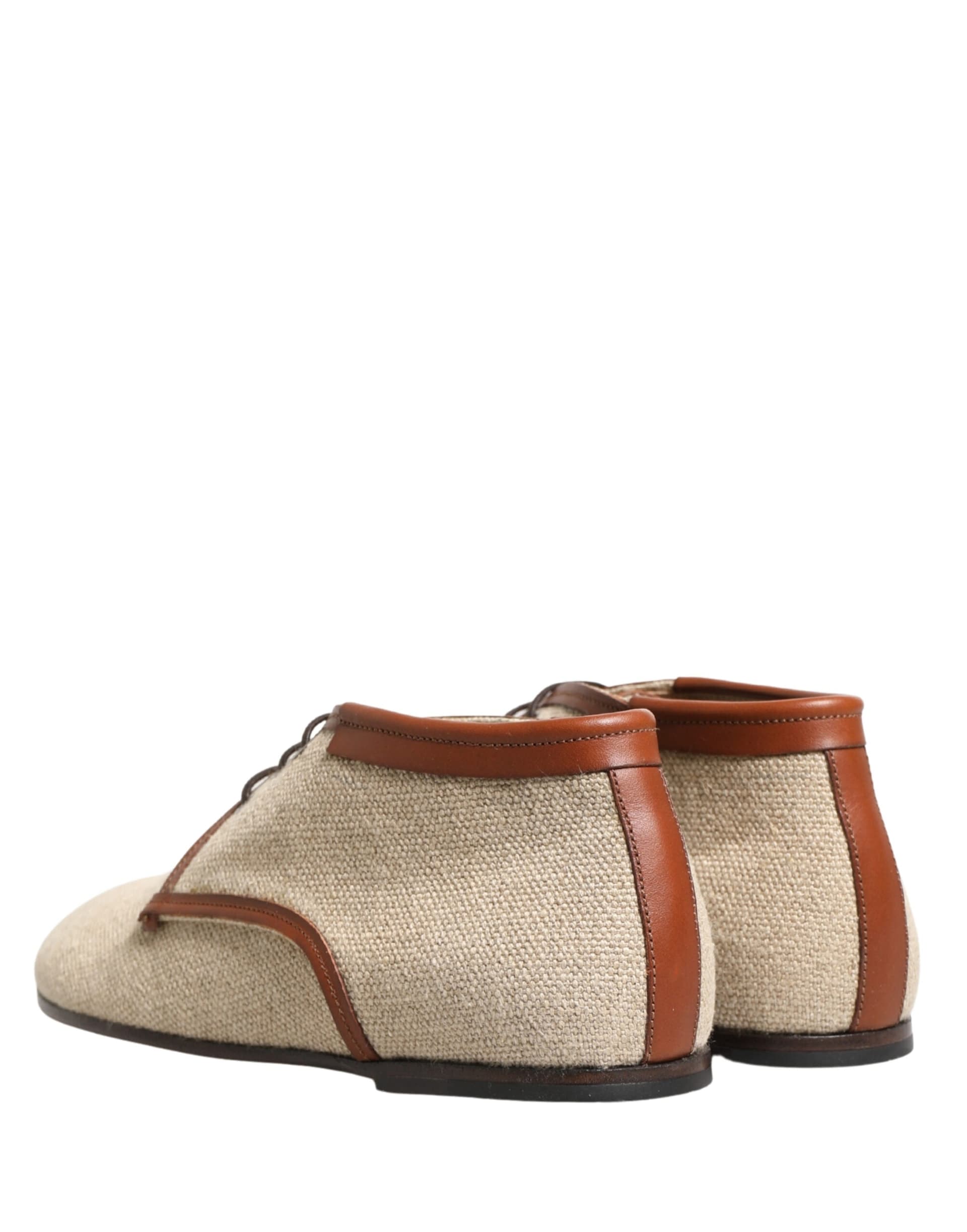 Dolce & Gabbana Beige Canvas Lace-Up Men Dress Derby Shoes - 4
