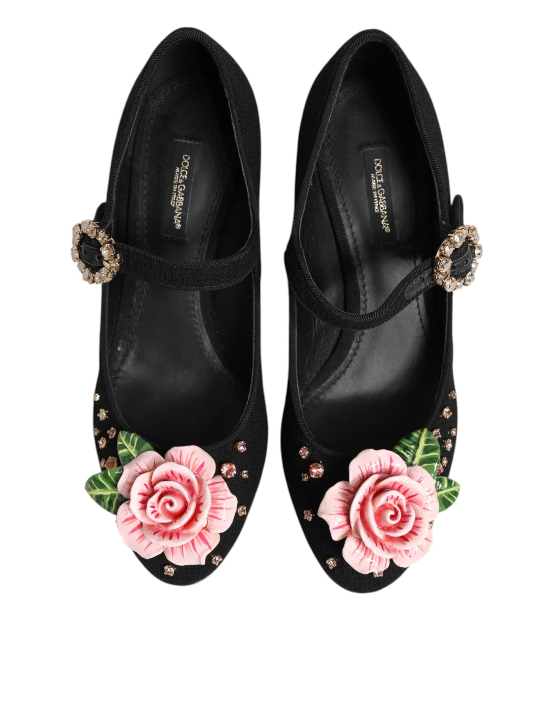 Dolce & Gabbana Black Flower Crystal Embellished Mary Jane Shoes - 2