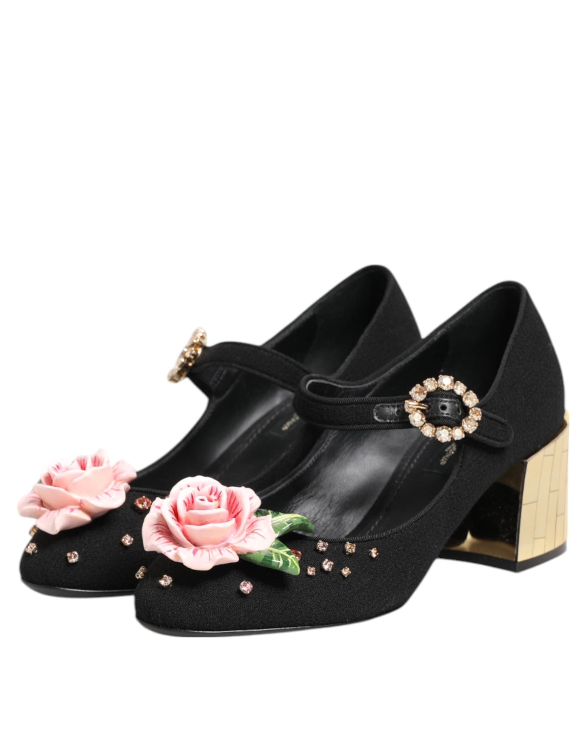 Dolce & Gabbana Black Flower Crystal Embellished Mary Jane Shoes - 3