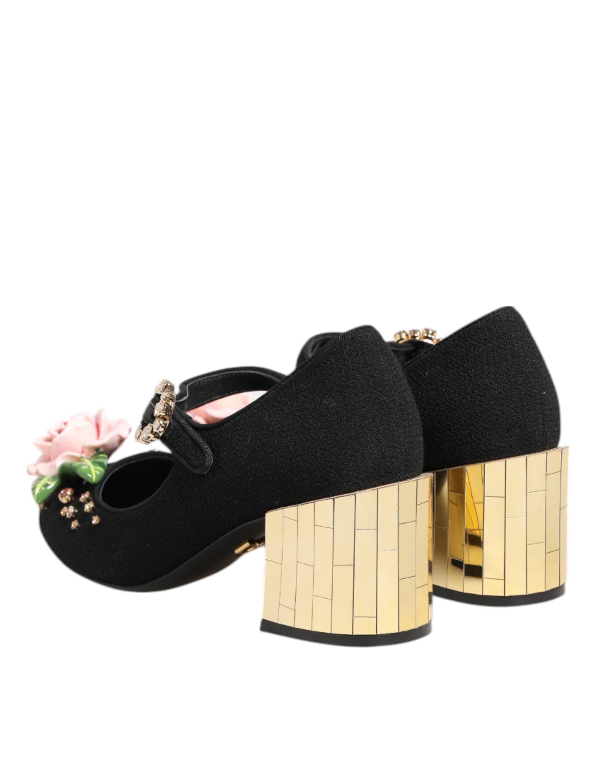 Dolce & Gabbana Black Flower Crystal Embellished Mary Jane Shoes - 4
