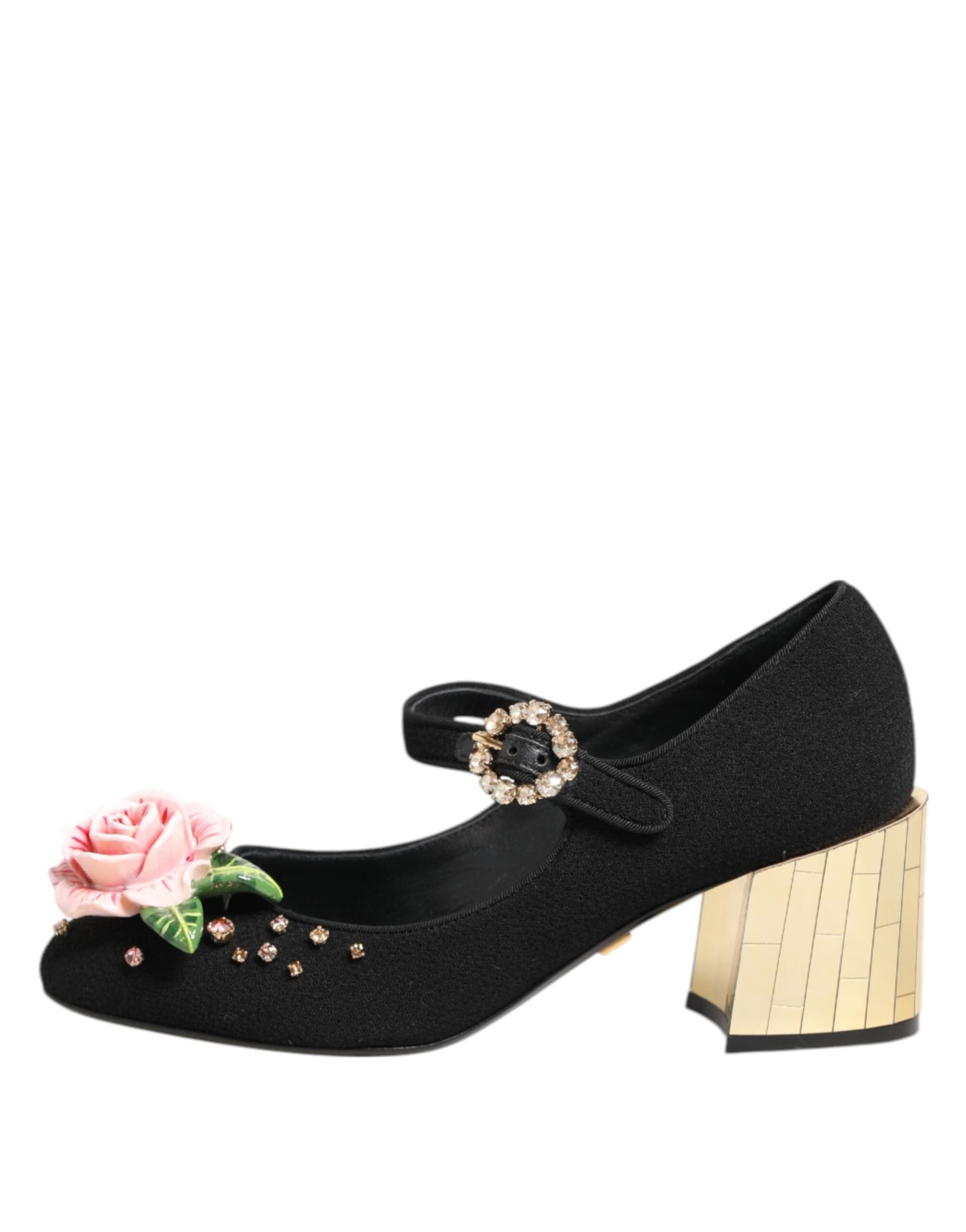 Dolce & Gabbana Black Flower Crystal Embellished Mary Jane Shoes - 5