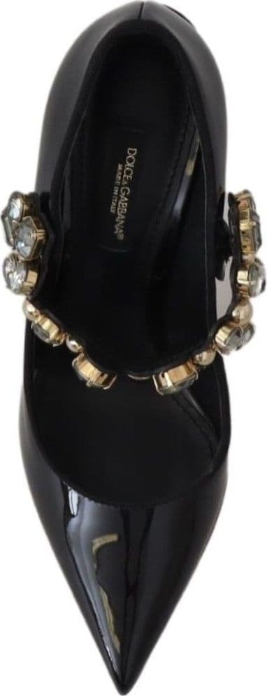 Dolce & Gabbana Black Leather Crystal Shoes Mary Jane Pumps - 2