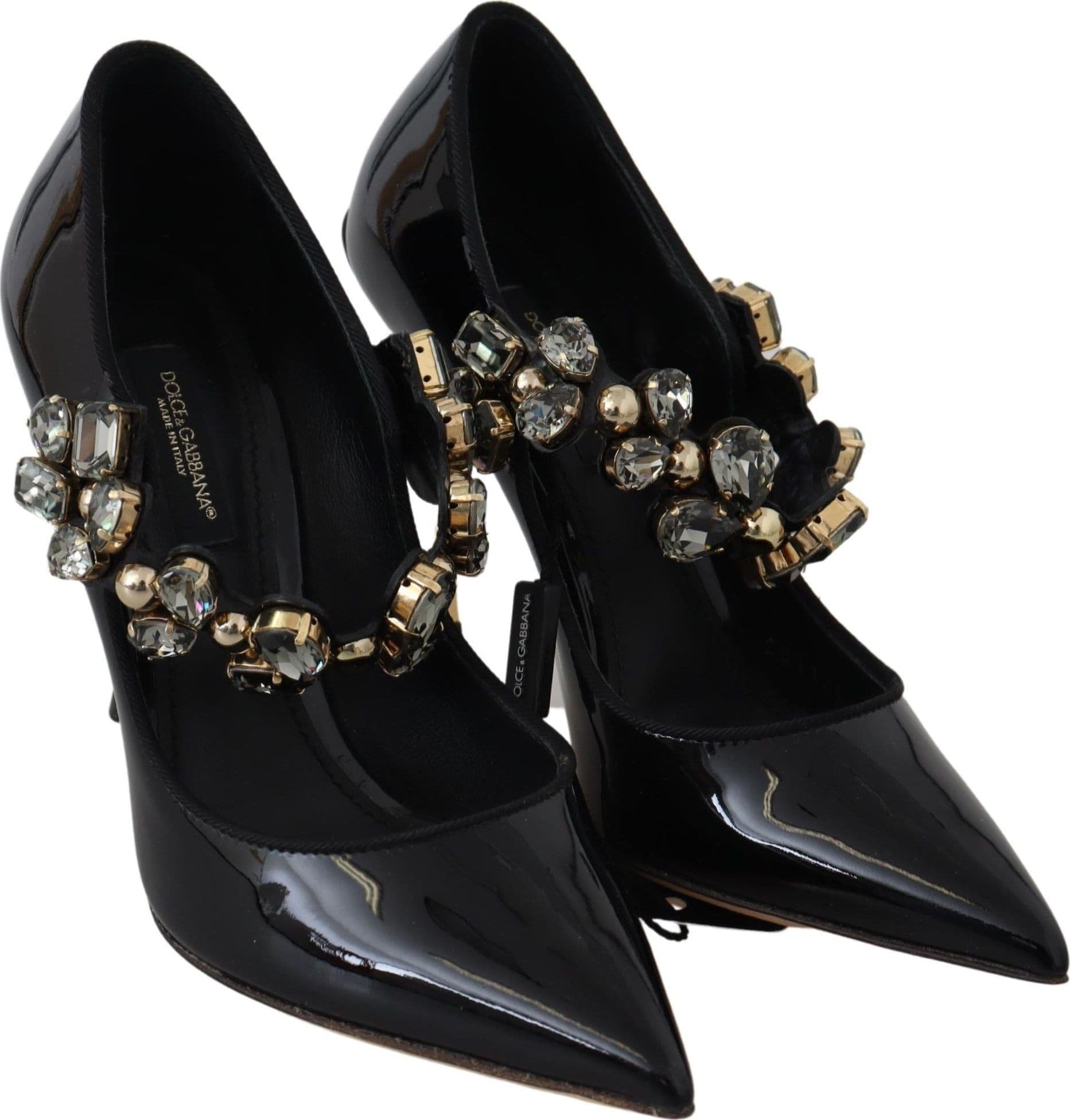 Dolce & Gabbana Black Leather Crystal Shoes Mary Jane Pumps - 4