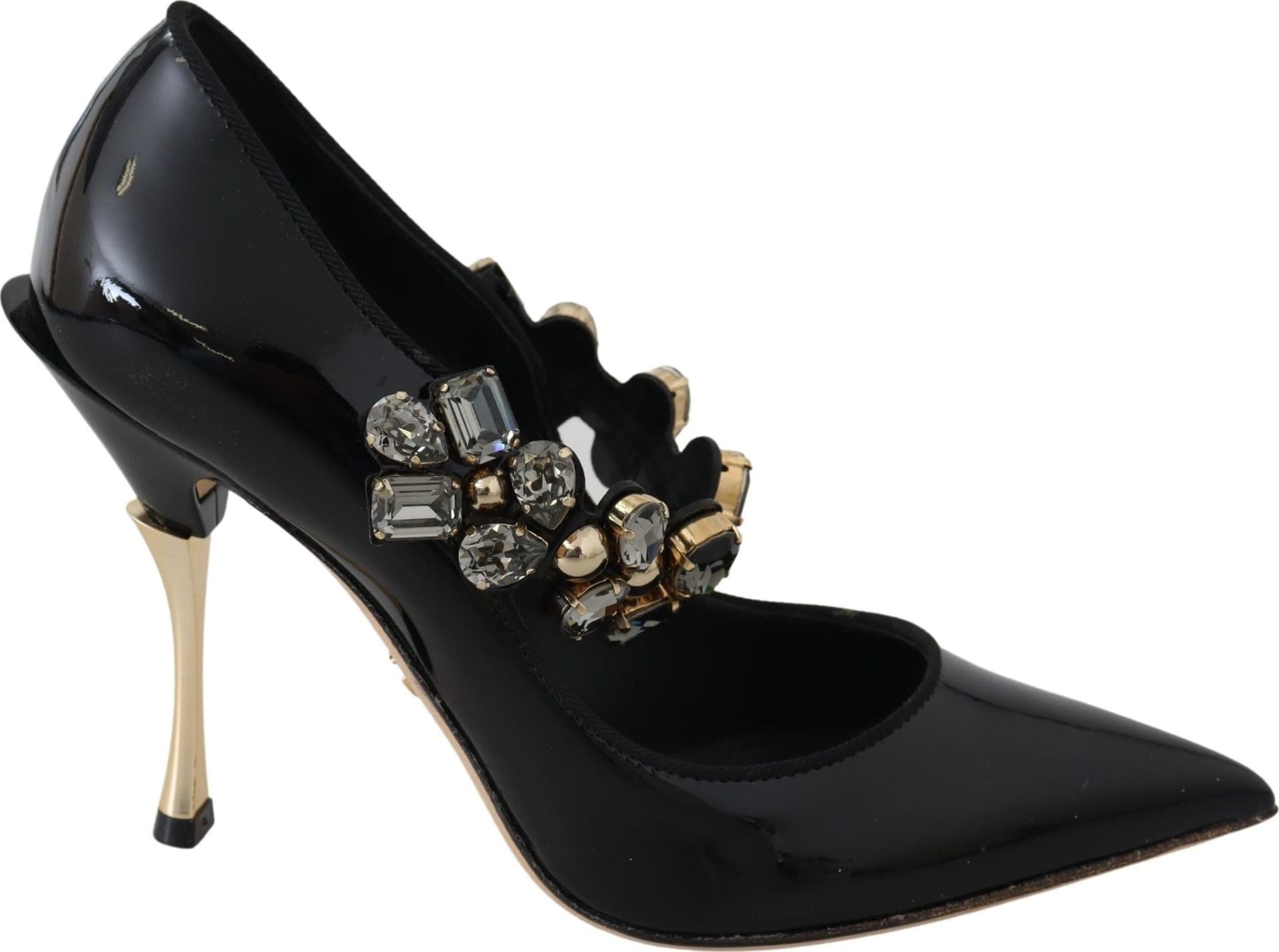 Dolce & Gabbana Black Leather Crystal Shoes Mary Jane Pumps - 6