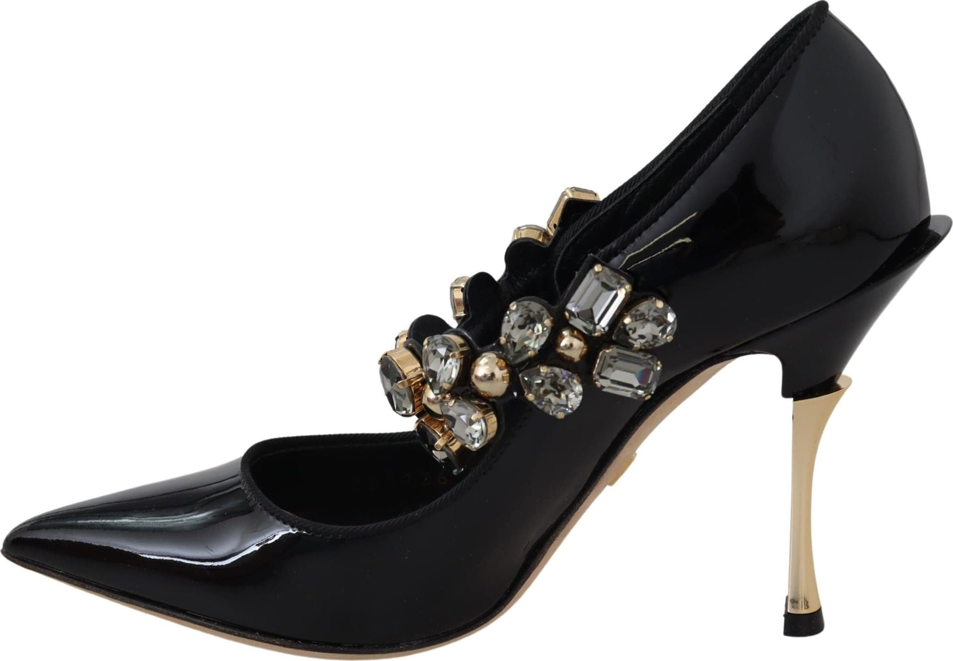 Dolce & Gabbana Black Leather Crystal Shoes Mary Jane Pumps - 7