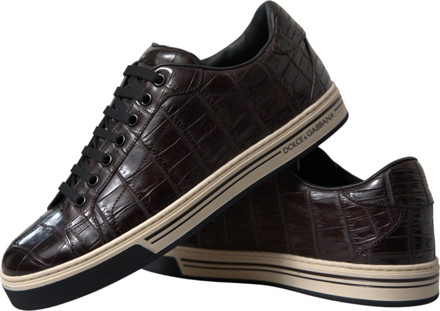 Dolce & Gabbana Brown Croc Exotic Leather Men Casual Sneakers Shoes - 6