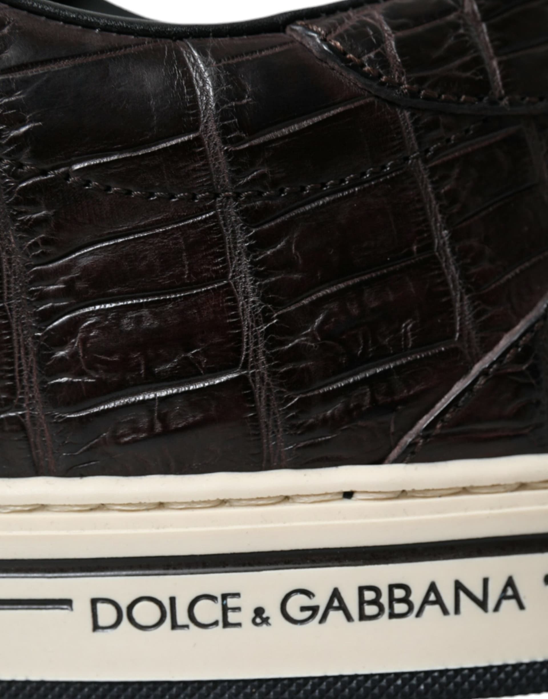 Dolce & Gabbana Brown Croc Exotic Leather Men Casual Sneakers Shoes - 7