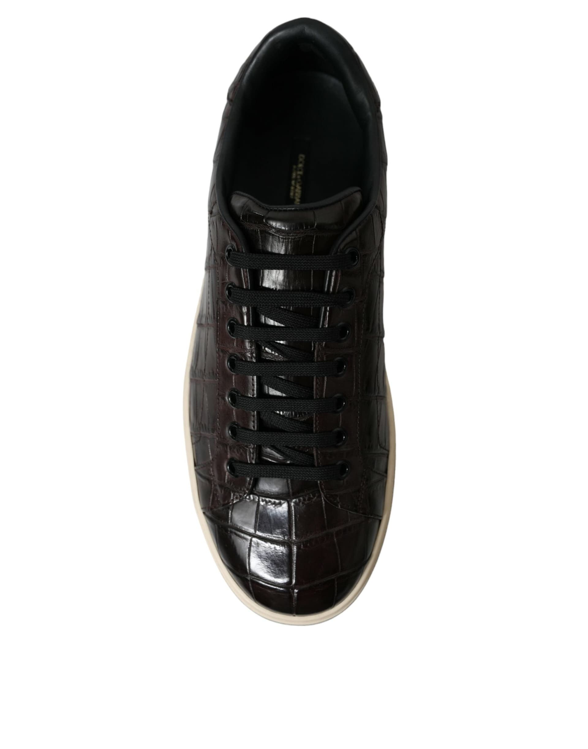 Dolce & Gabbana Brown Croc Exotic Leather Men Casual Sneakers Shoes - 8