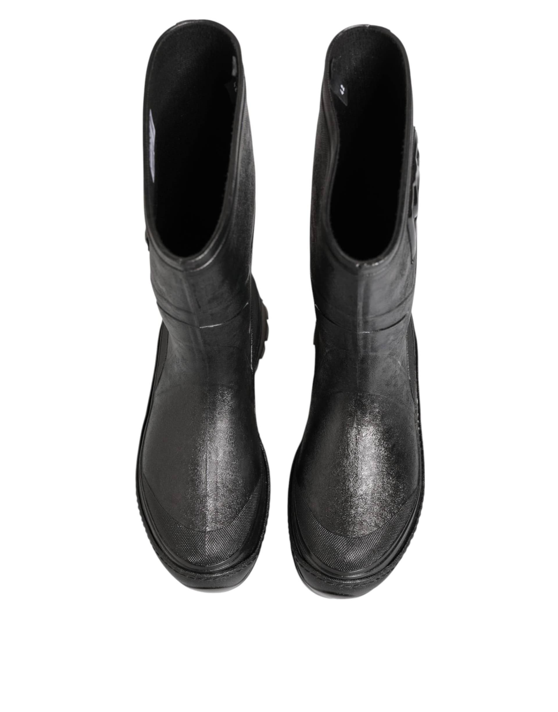 Dolce & Gabbana Metallic Black Pull On Rain Boots Men Shoes - 2