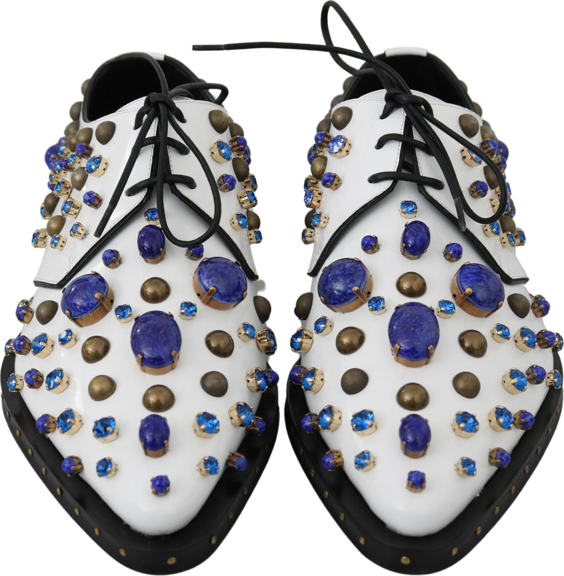 Dolce & Gabbana White Leather Crystals Dress Broque Shoes - 2