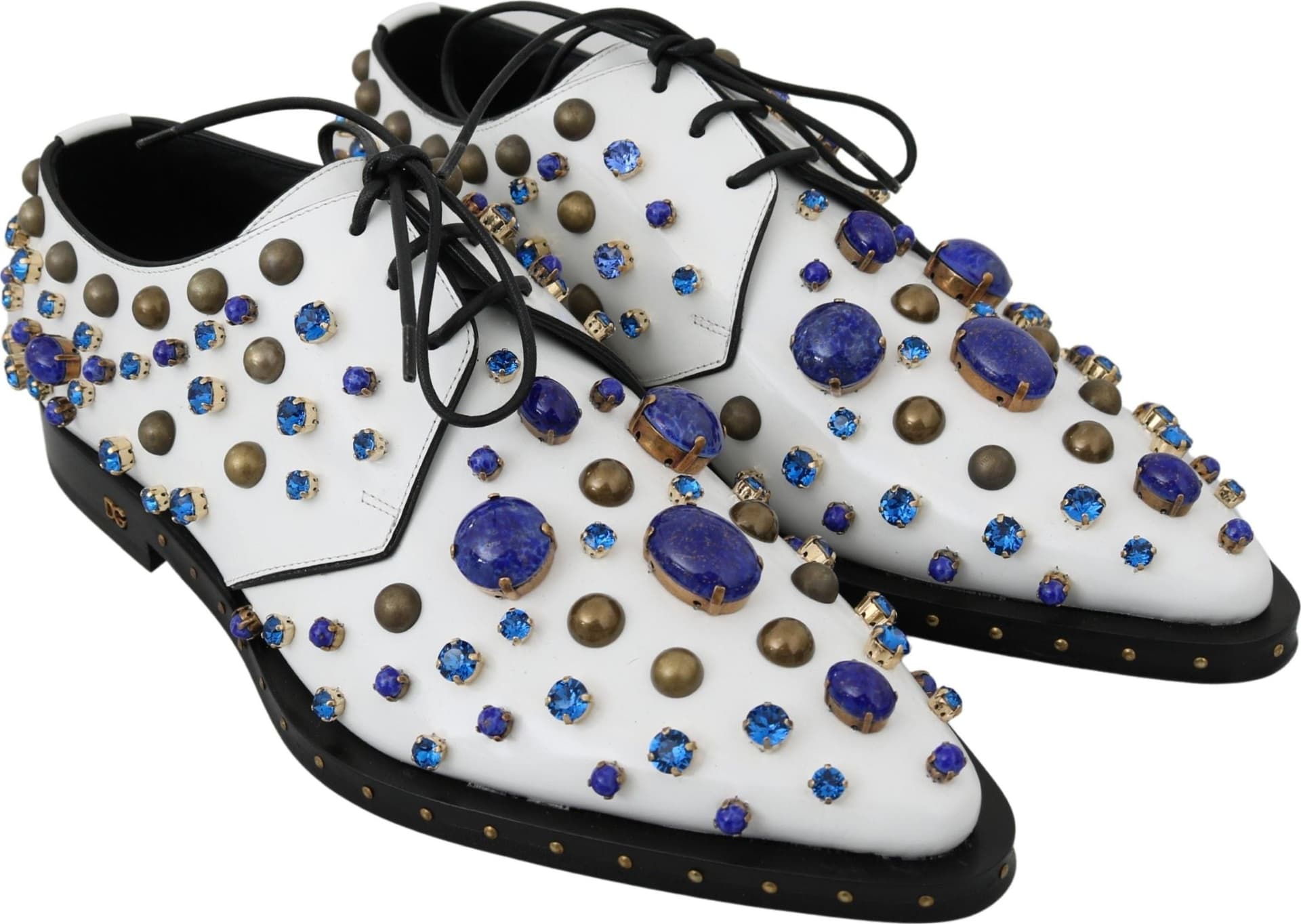 Dolce & Gabbana White Leather Crystals Dress Broque Shoes - 3