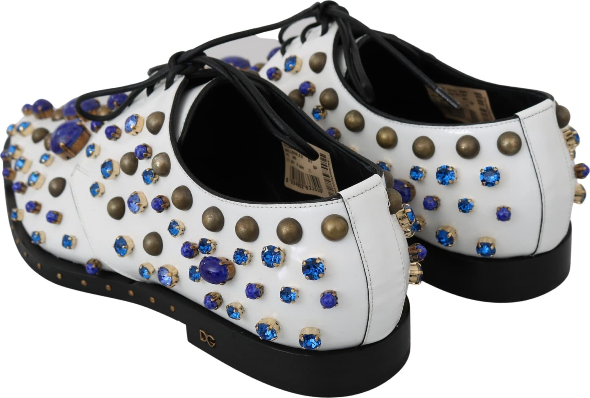 Dolce & Gabbana White Leather Crystals Dress Broque Shoes - 4