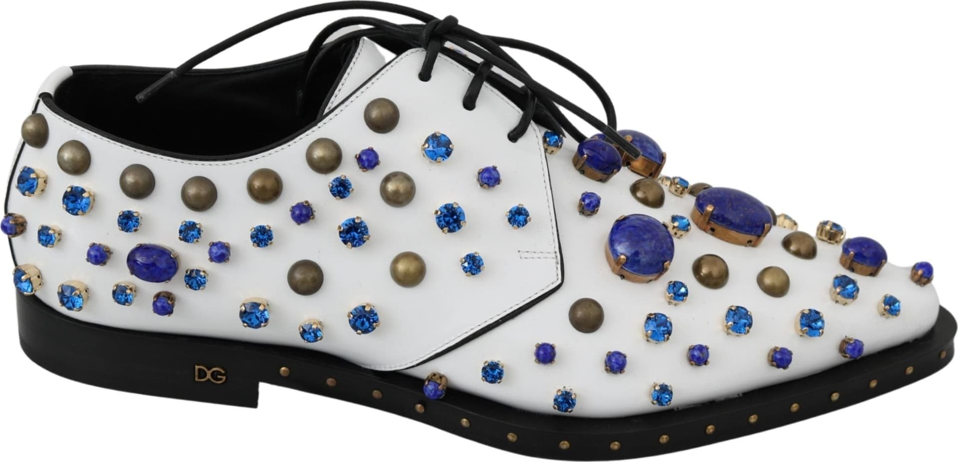 Dolce & Gabbana White Leather Crystals Dress Broque Shoes - 5
