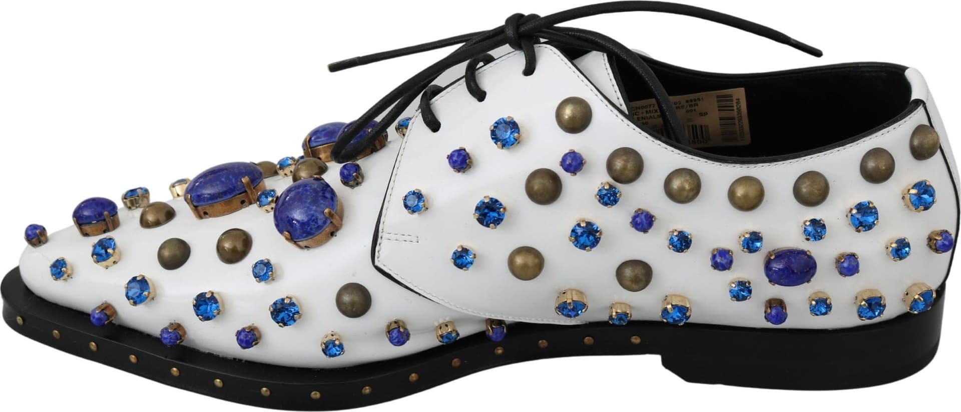 Dolce & Gabbana White Leather Crystals Dress Broque Shoes - 6