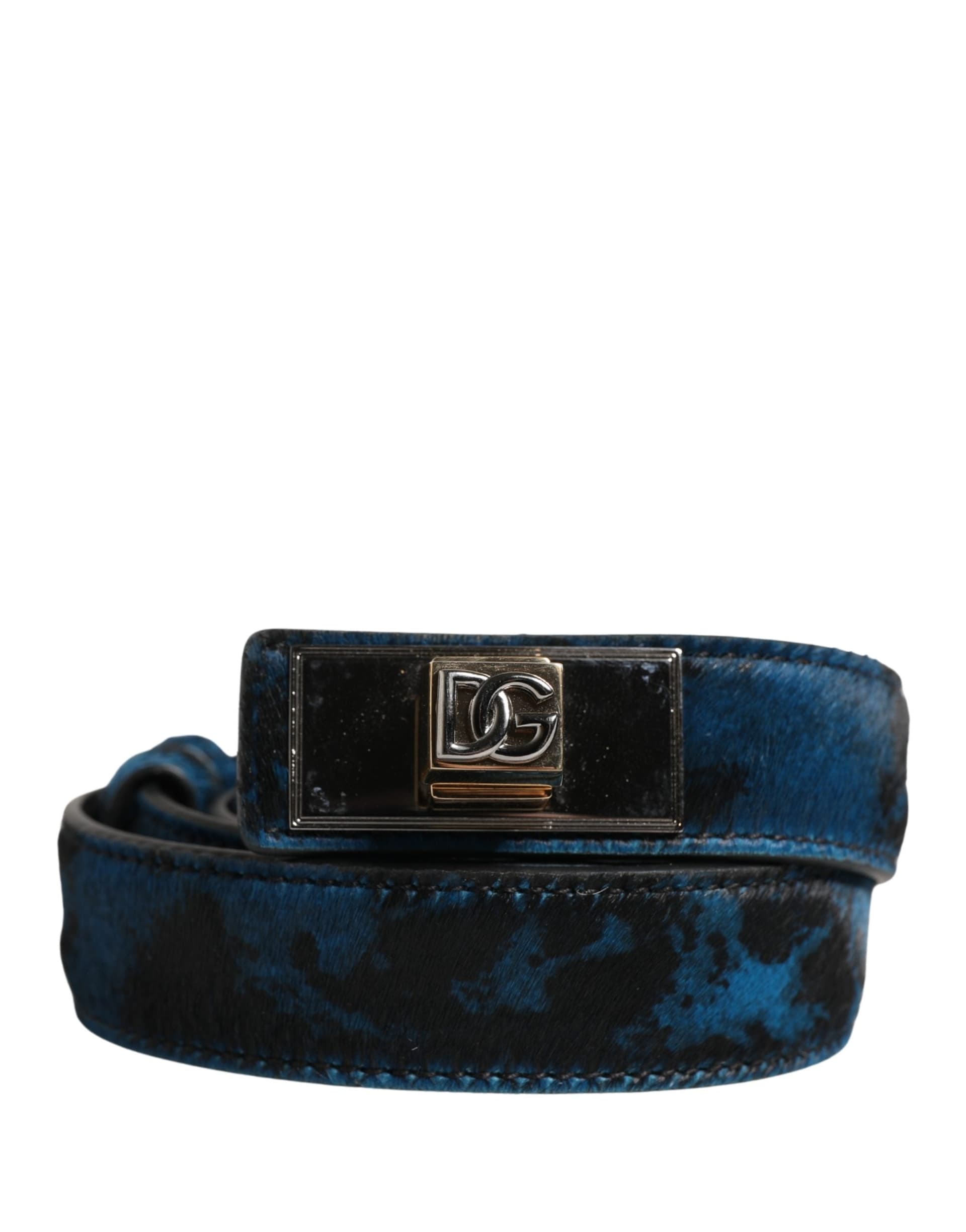 Dolce & Gabbana Men Blue Calf Leather Logo Metal Buckle Belt - 2