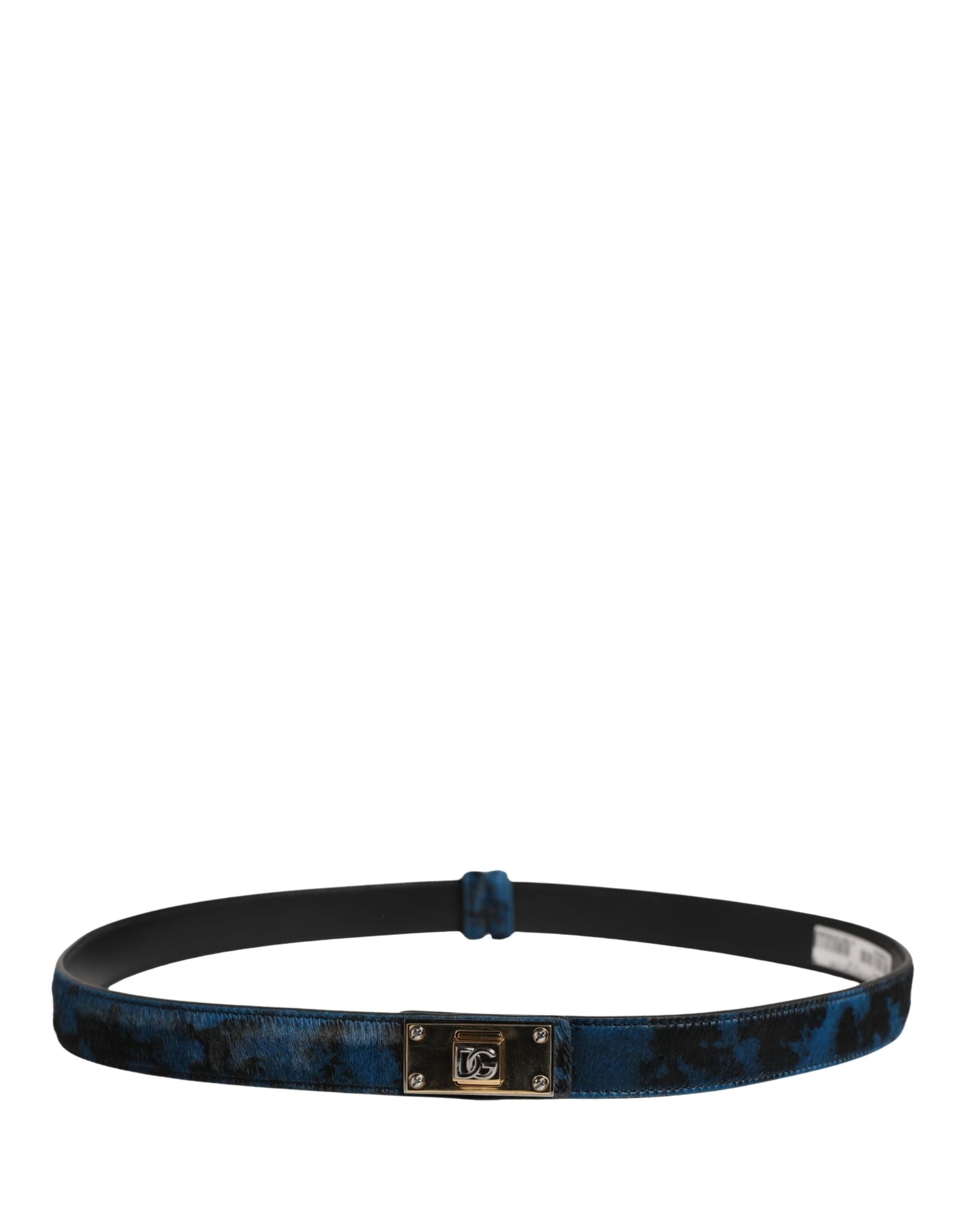 Dolce & Gabbana Men Blue Calf Leather Logo Metal Buckle Belt - 3