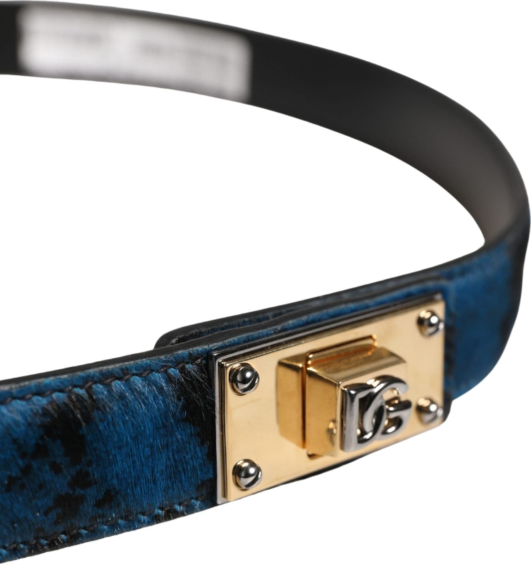 Dolce & Gabbana Men Blue Calf Leather Logo Metal Buckle Belt - 4