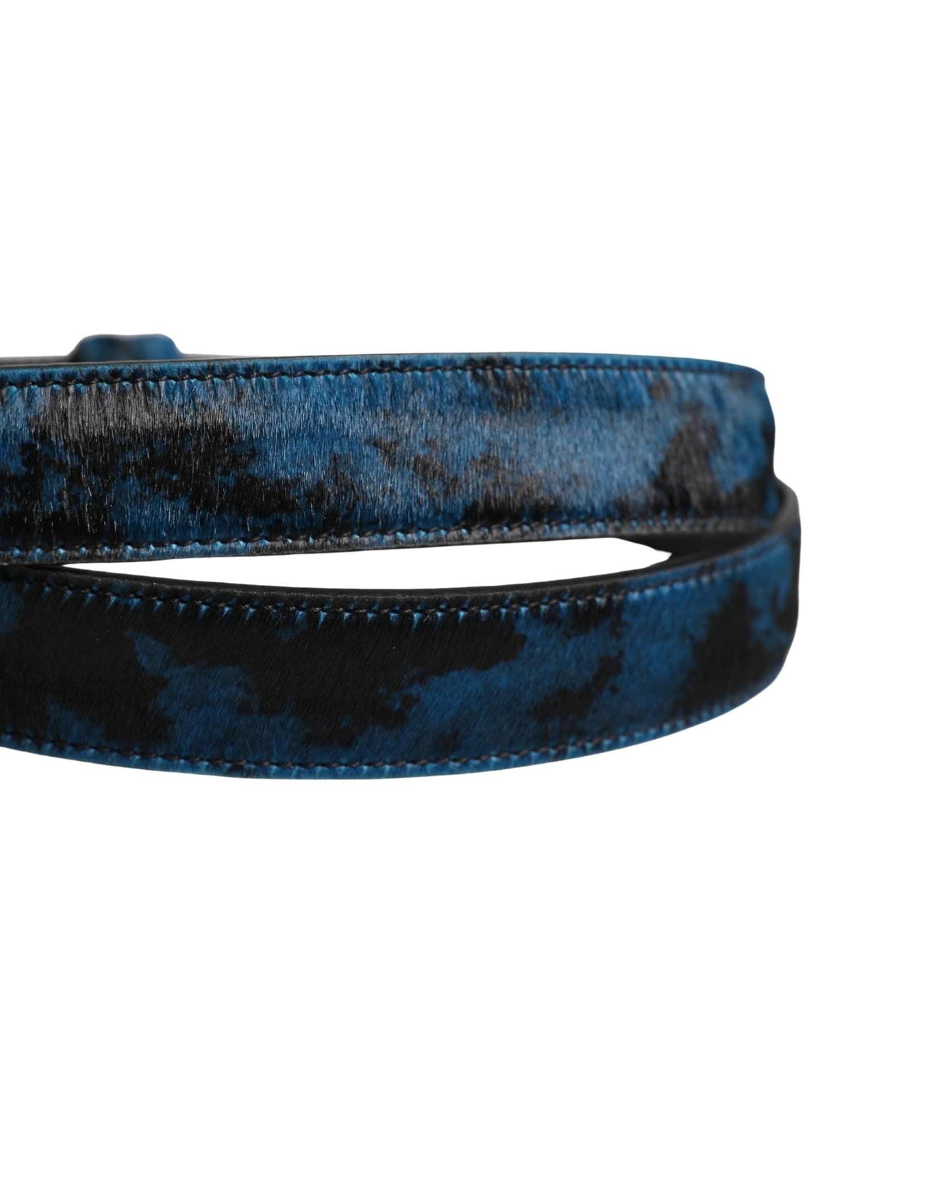 Dolce & Gabbana Men Blue Calf Leather Logo Metal Buckle Belt - 5