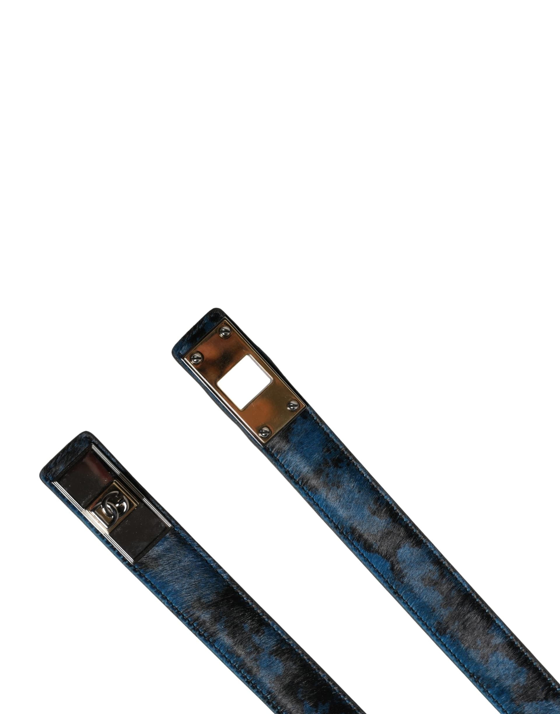 Dolce & Gabbana Men Blue Calf Leather Logo Metal Buckle Belt - 6