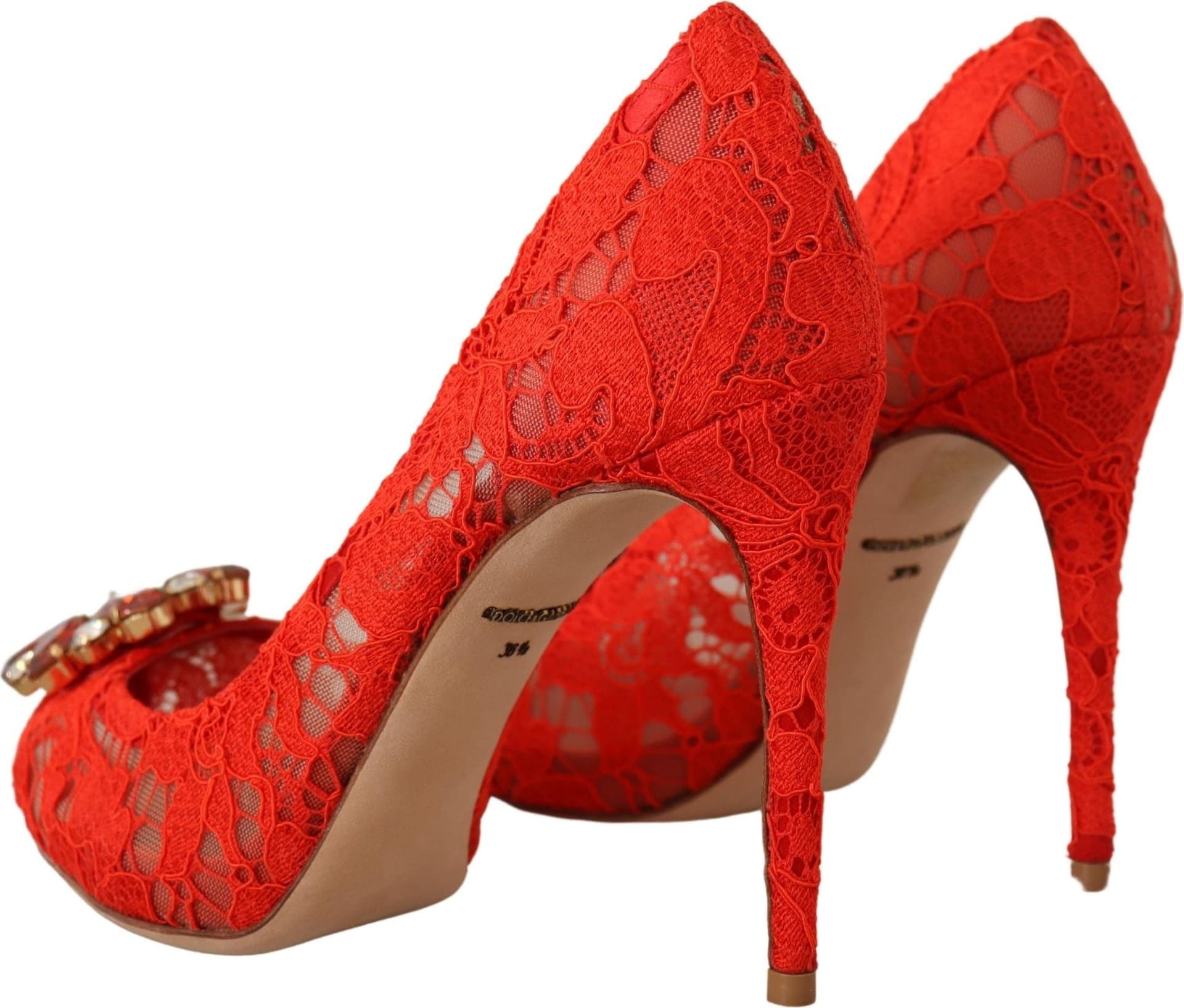 Dolce & Gabbana Red Taormina Lace Crystal Heels Pumps - 2