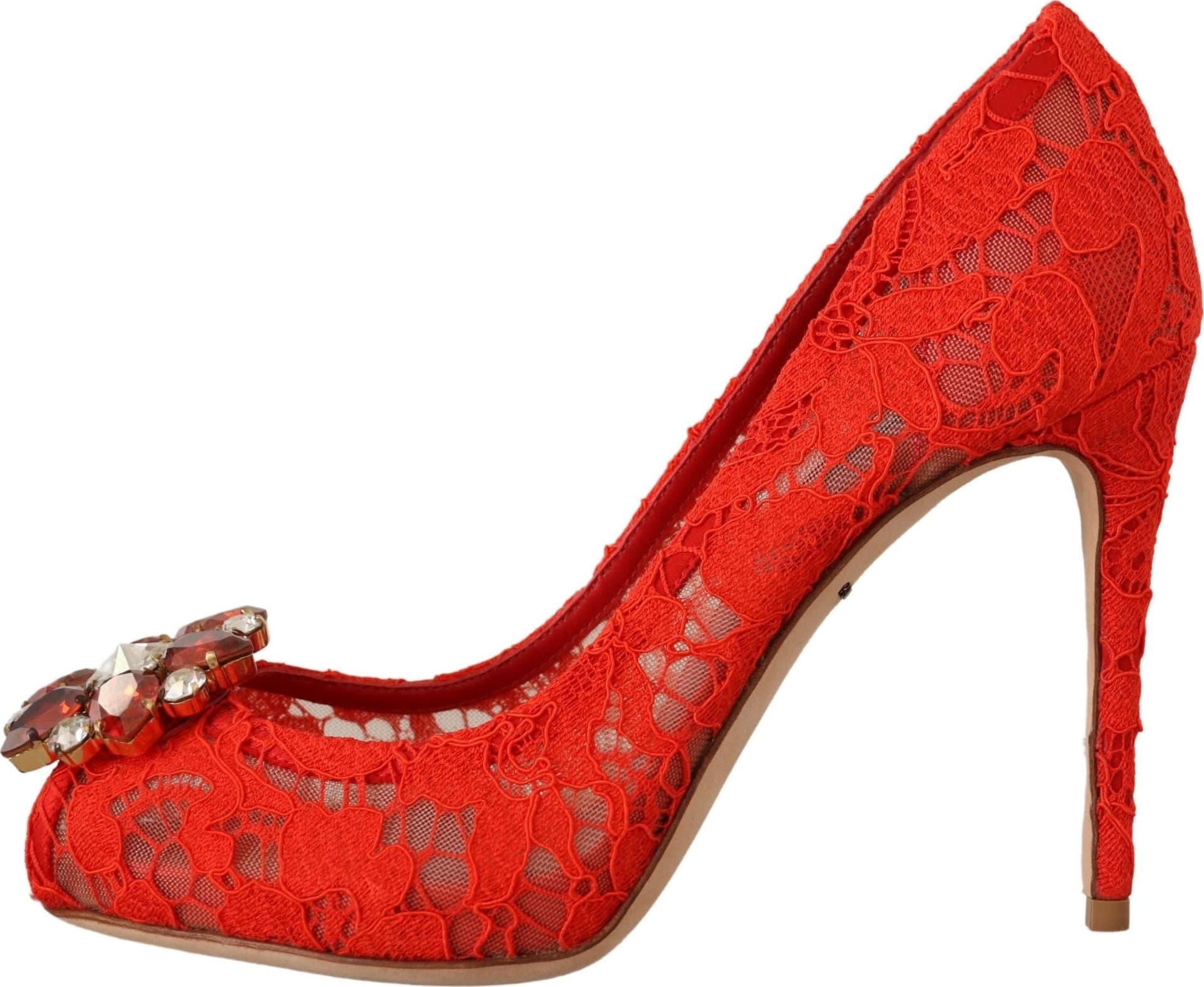 Dolce & Gabbana Red Taormina Lace Crystal Heels Pumps - 3
