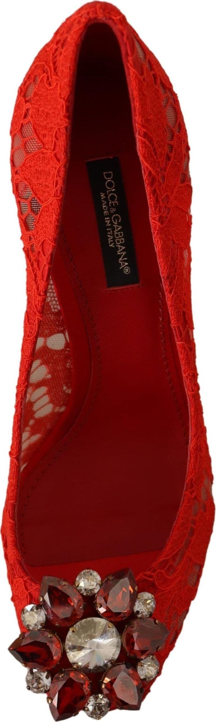 Dolce & Gabbana Red Taormina Lace Crystal Heels Pumps - 6