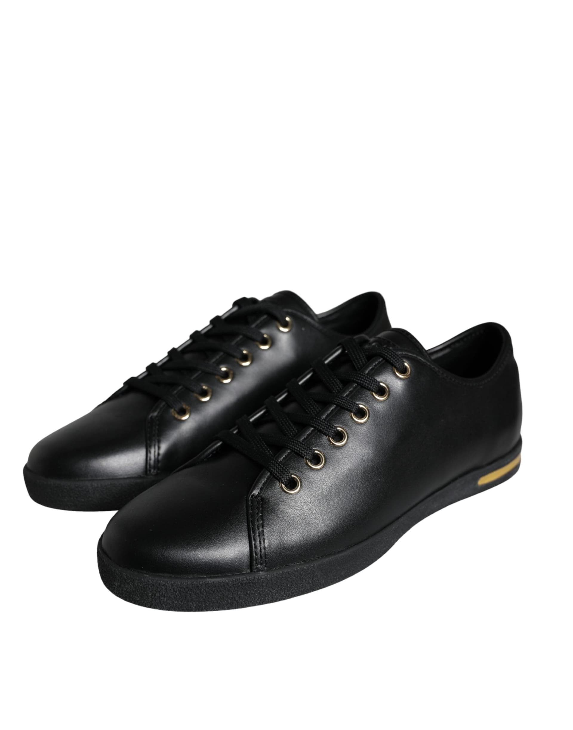 Dolce & Gabbana Black Gold Leather Classic Sneakers Shoes - 2