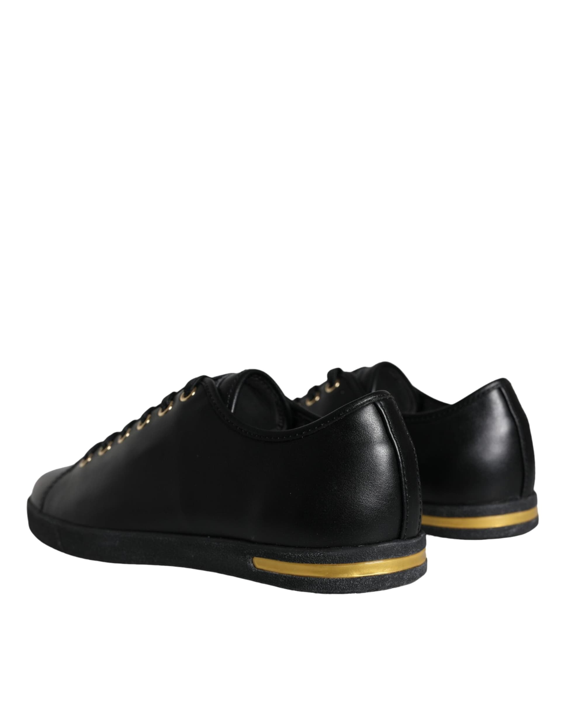 Dolce & Gabbana Black Gold Leather Classic Sneakers Shoes - 3