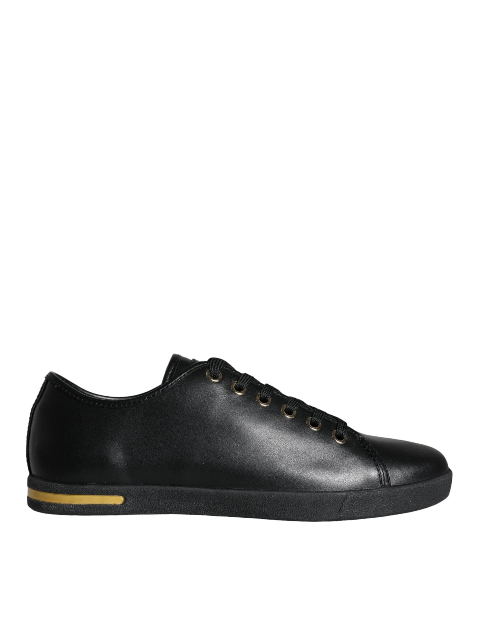Dolce & Gabbana Black Gold Leather Classic Sneakers Shoes - 4