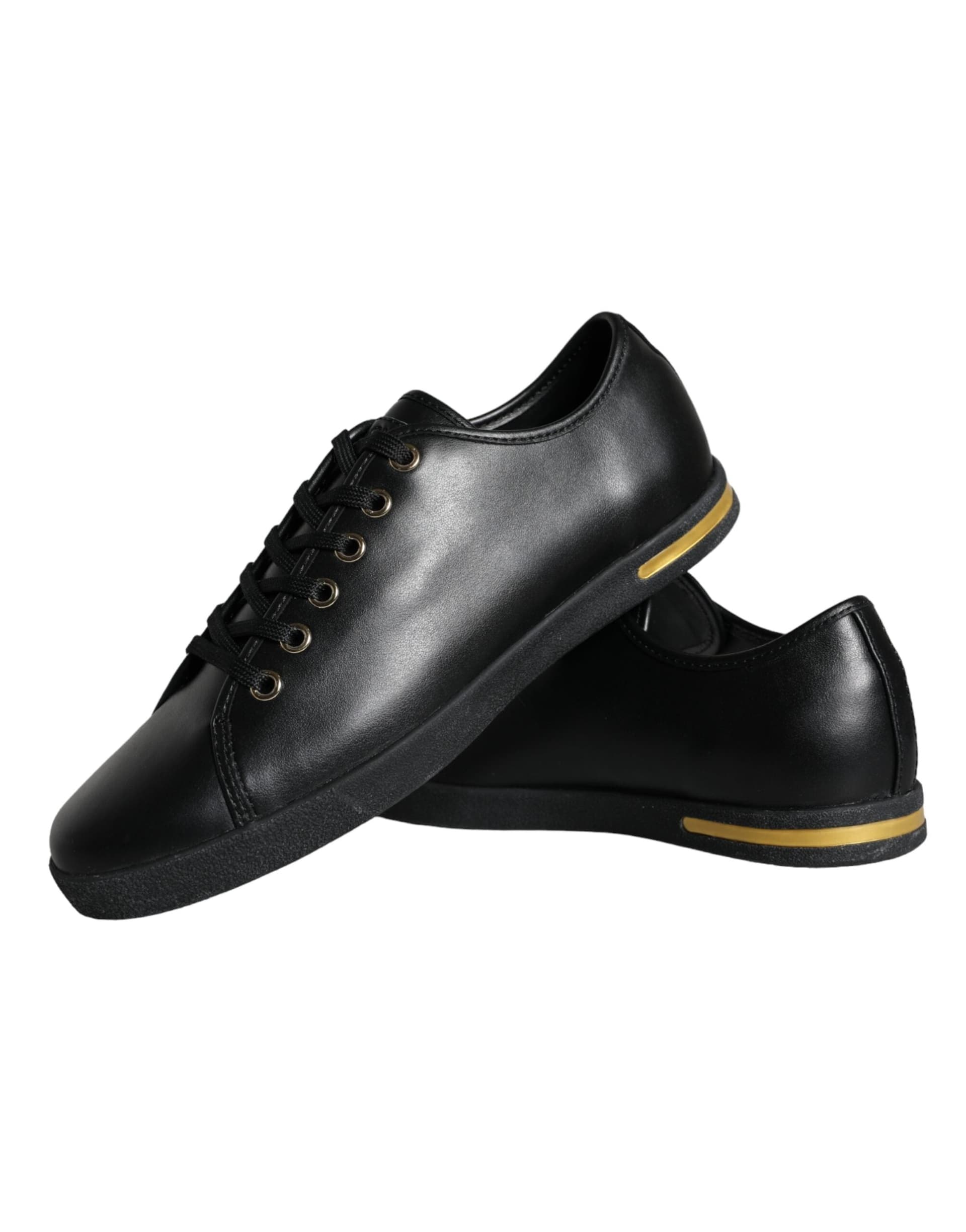 Dolce & Gabbana Black Gold Leather Classic Sneakers Shoes - 7